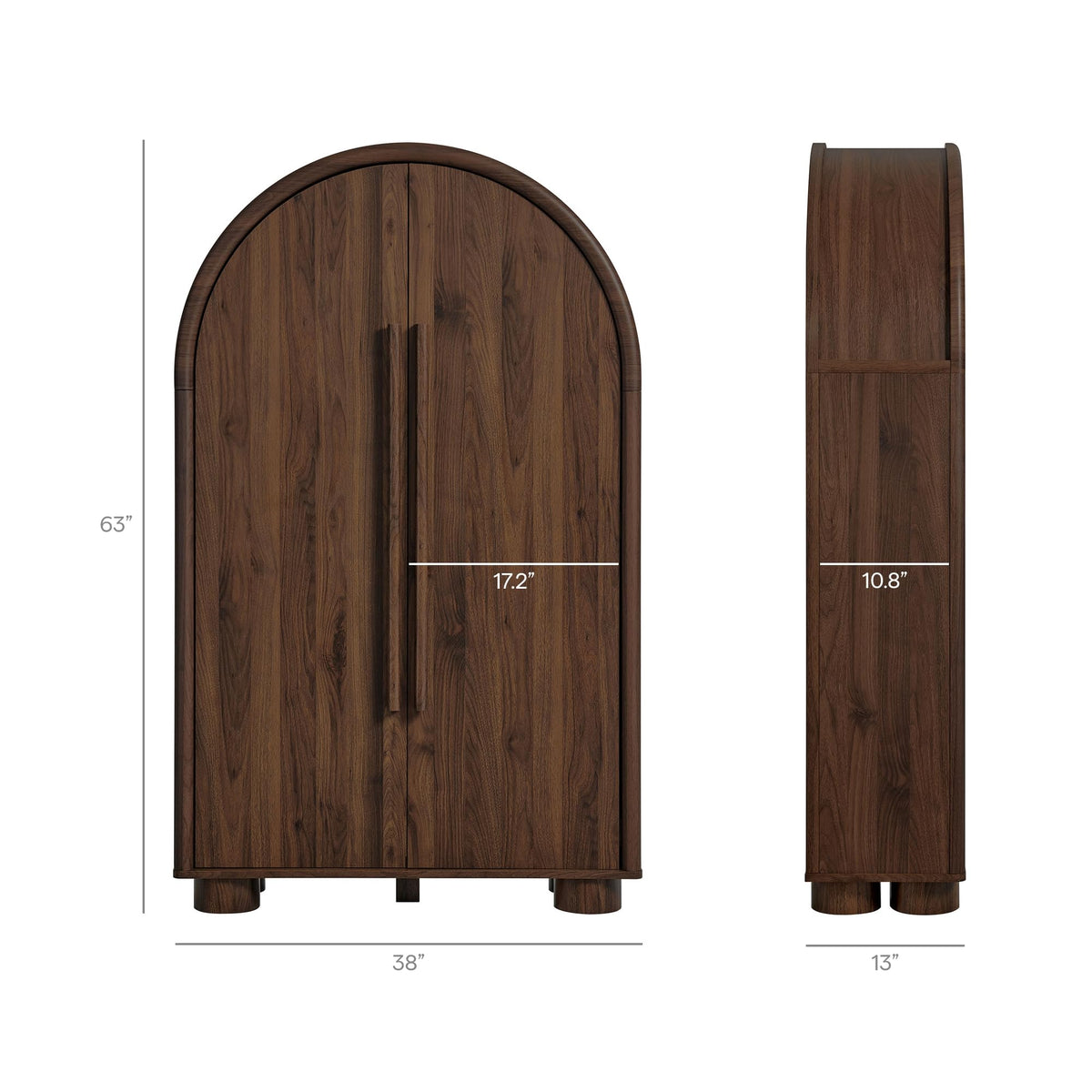 Modway Bellamy Fold-Out Desk Cabinet in Walnut – Modern Arched Storage Cabinet with Drop-Down Desk – Contemporary Space-Saving Writing Desk with Concealed Storage and Shelving