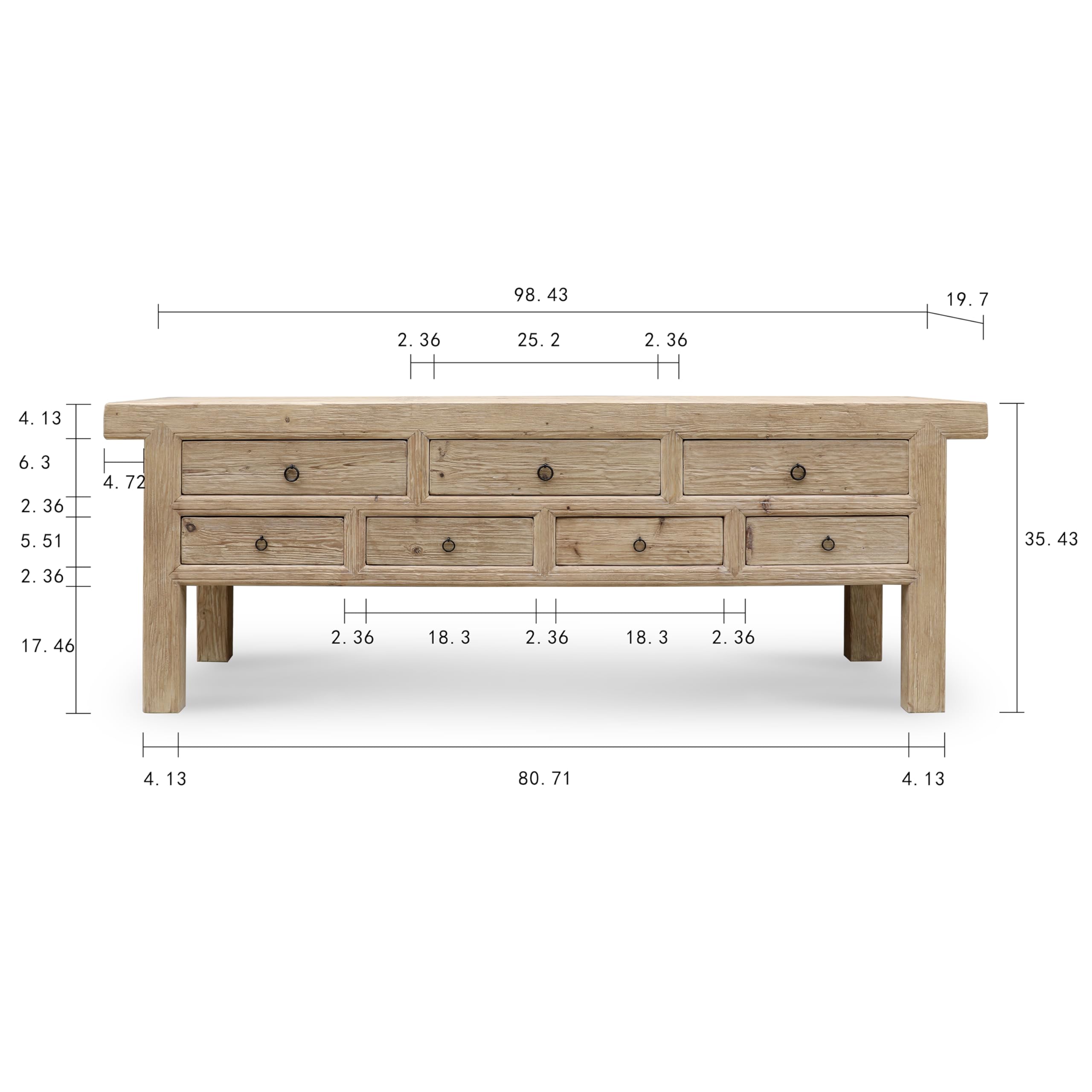 Artissance Capri 7 Drawers Sideboard Weathered Natural Pine 98x20x35H
