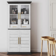 BELLEZE 72" High Storage Cabinet with Adjustable Shelves and Drawers, Freestanding Cabinet with Ample Storage Space for Kitchen, Dining & Living Room - White