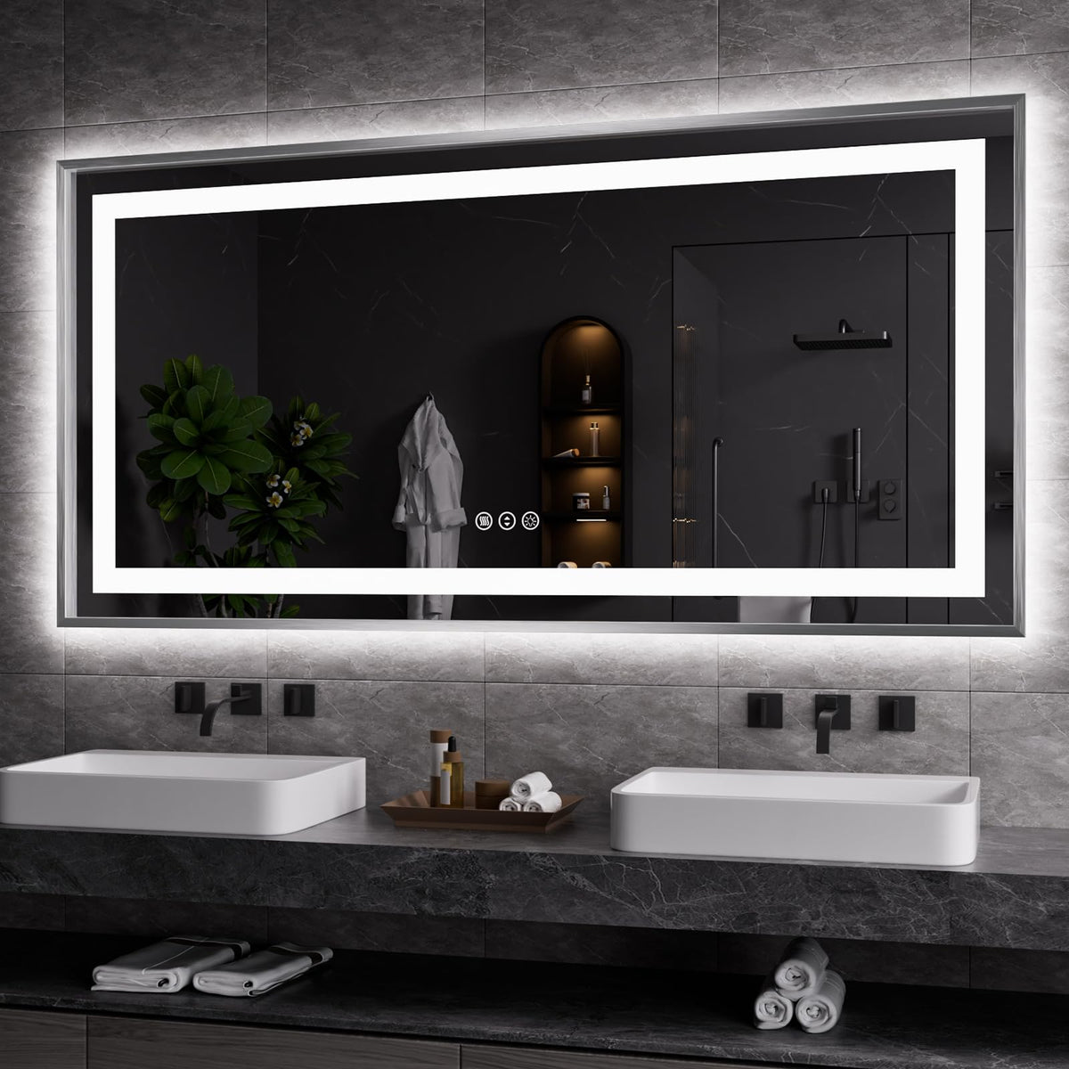 Amorho LED Bathroom Mirror 60"X30", Front Light and Backlit(Brushed Silver)
