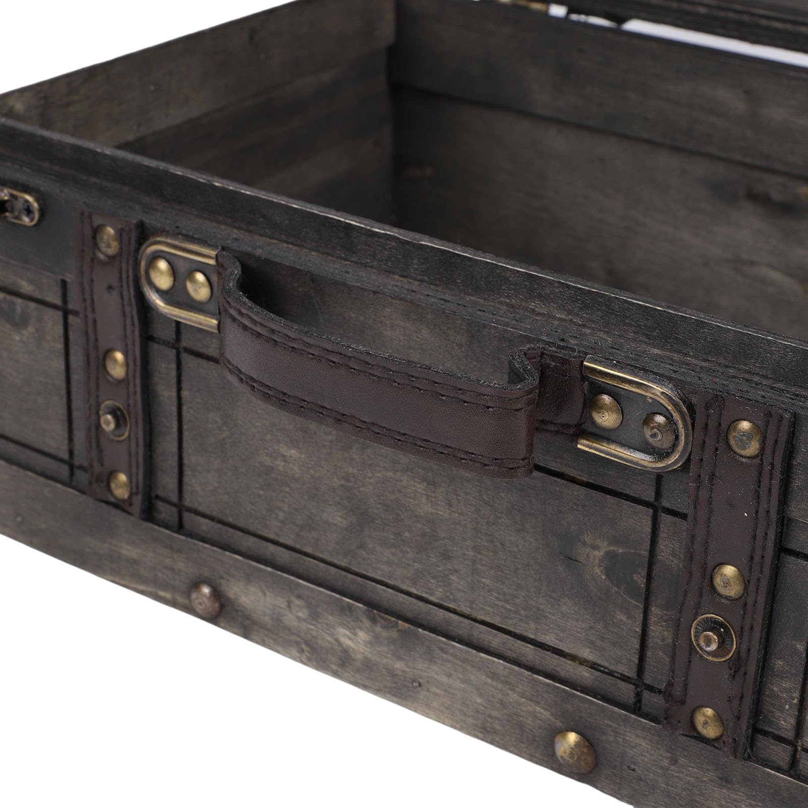 Vintage Wooden Storage Trunk with Hinged Lid & Leather Handle