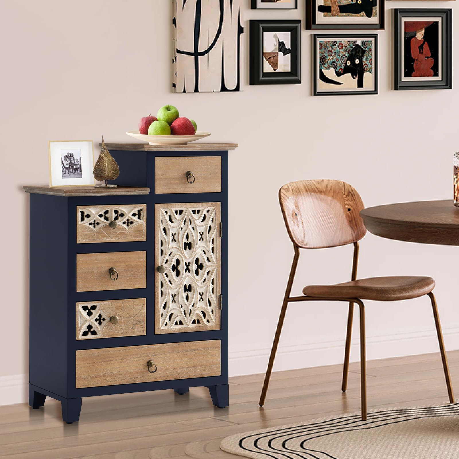 Farmhouse Accent Chest with Carved Door & 5 Drawers