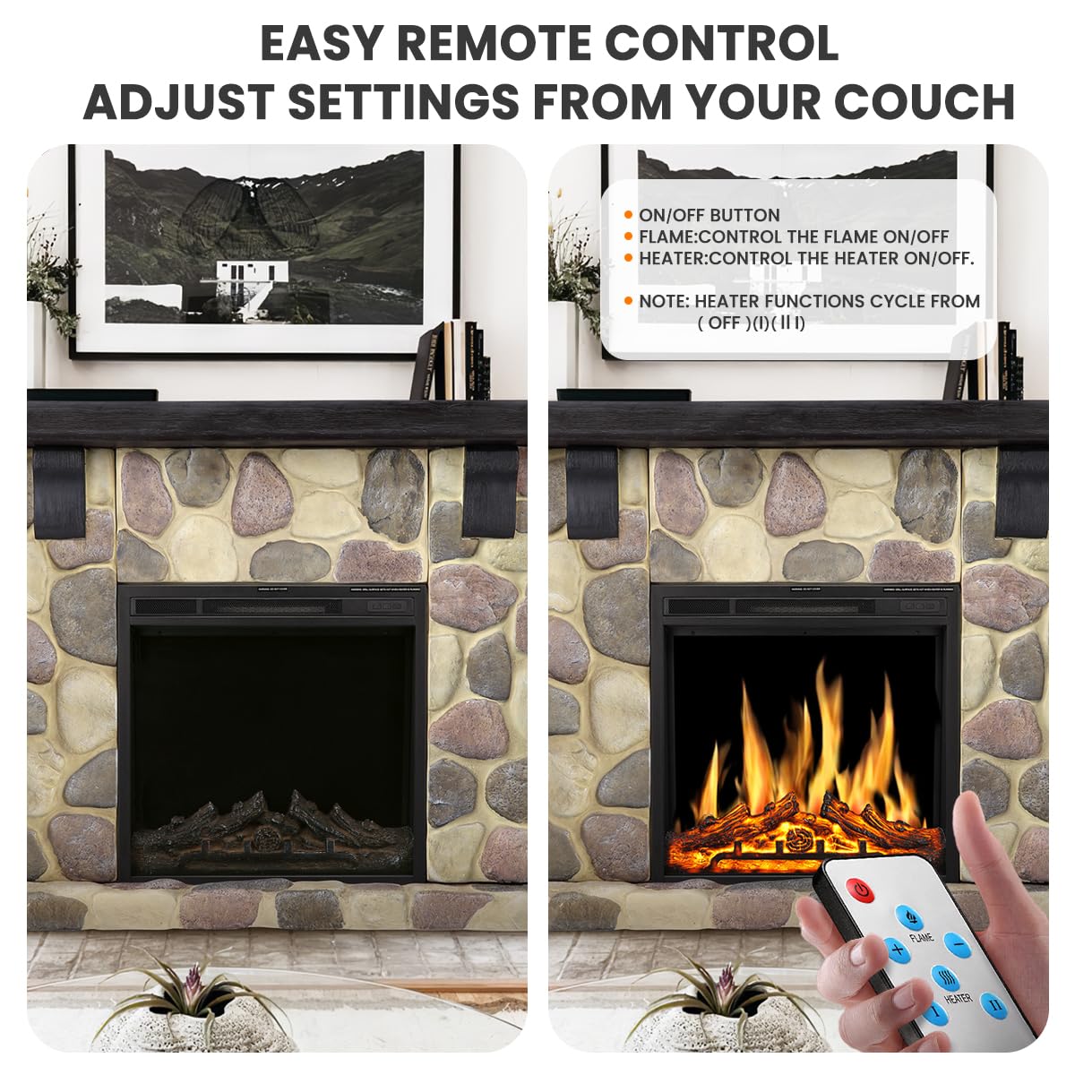Electactic 50" Electric Fireplace TV Stand with Faux Stone Mantel, Round