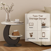 Modern Round 2-Tier Faux Marble End Table