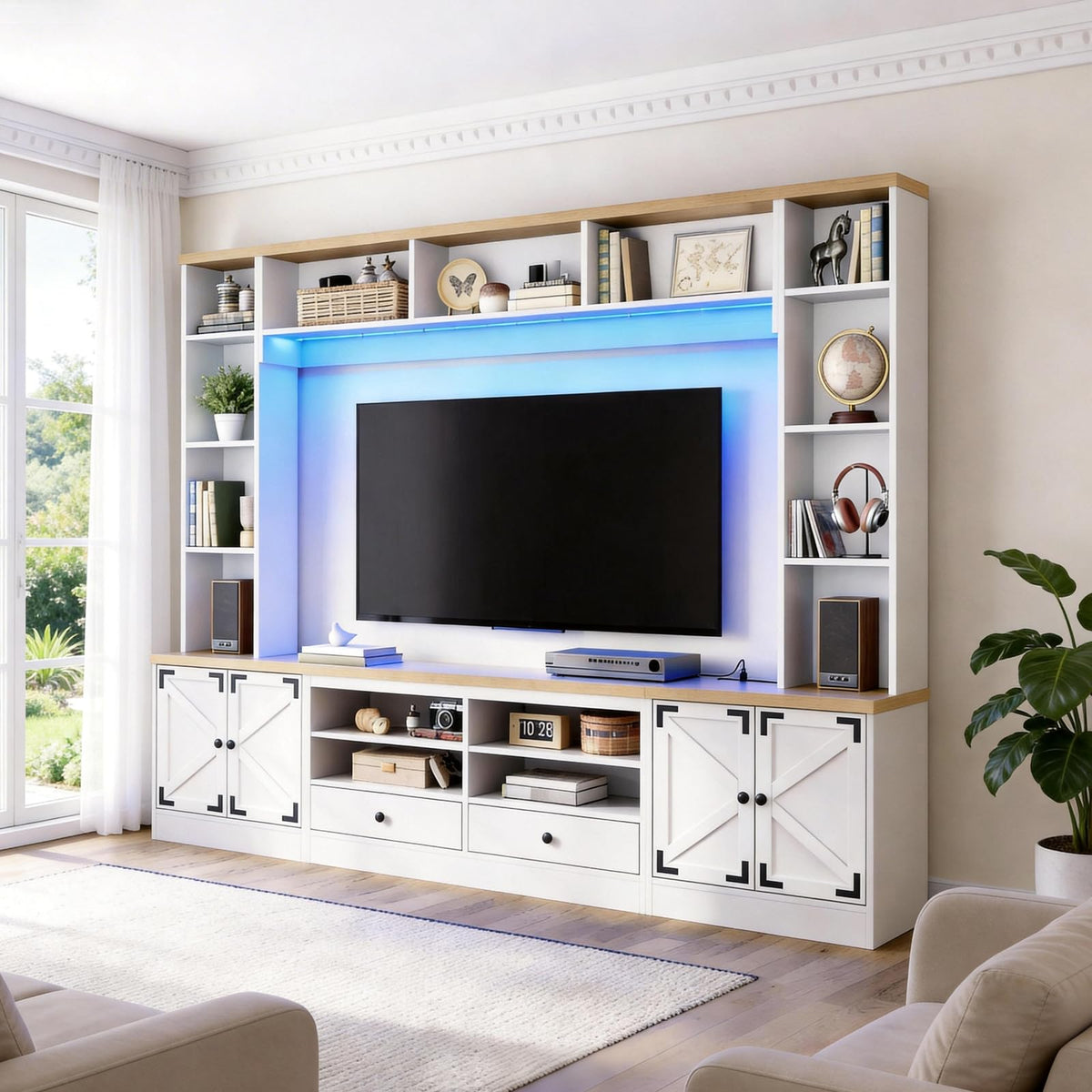 94.5" Wall Unit Entertainment Center, TV Console with LED Light