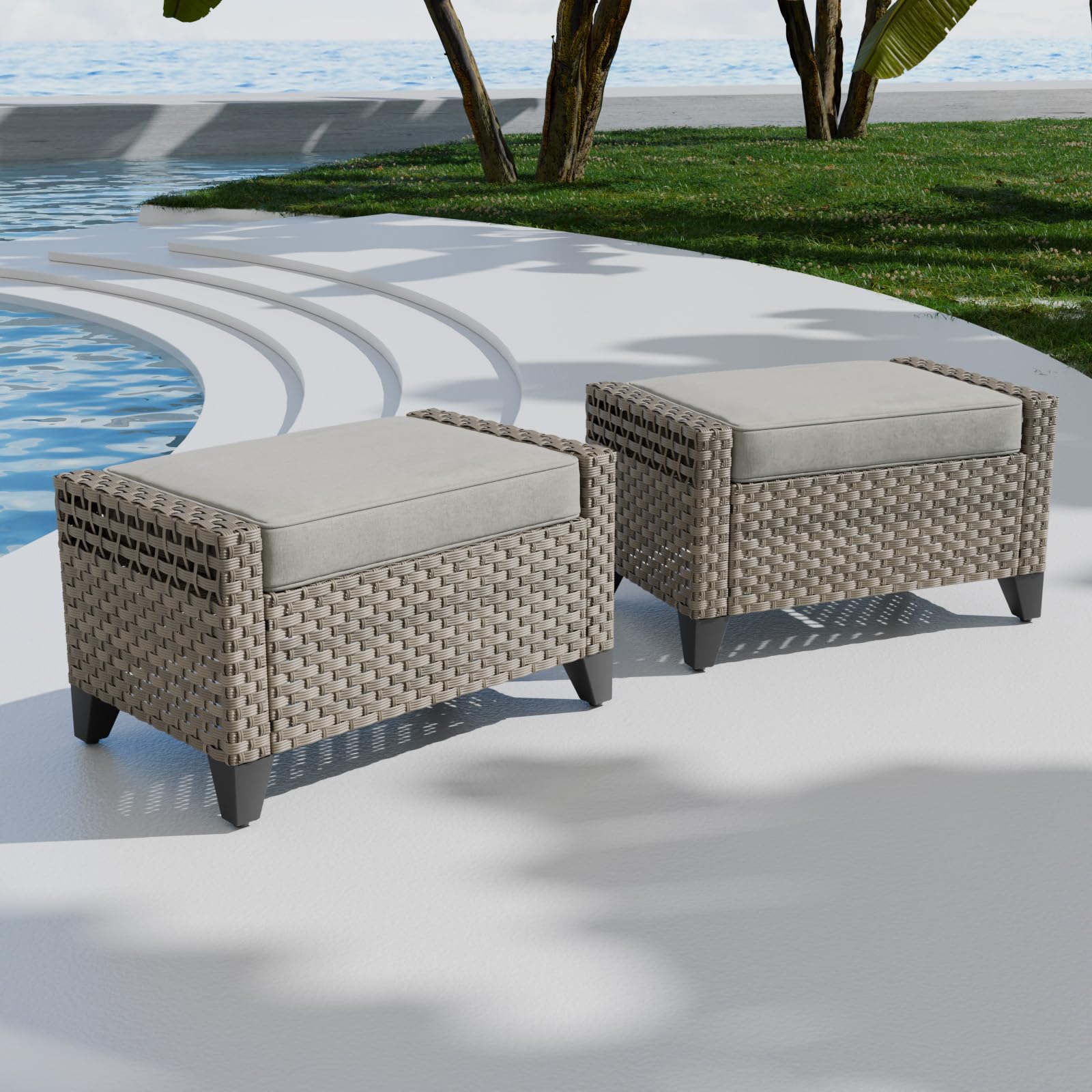 Outdoor Wicker Ottoman Set (2-Piece)