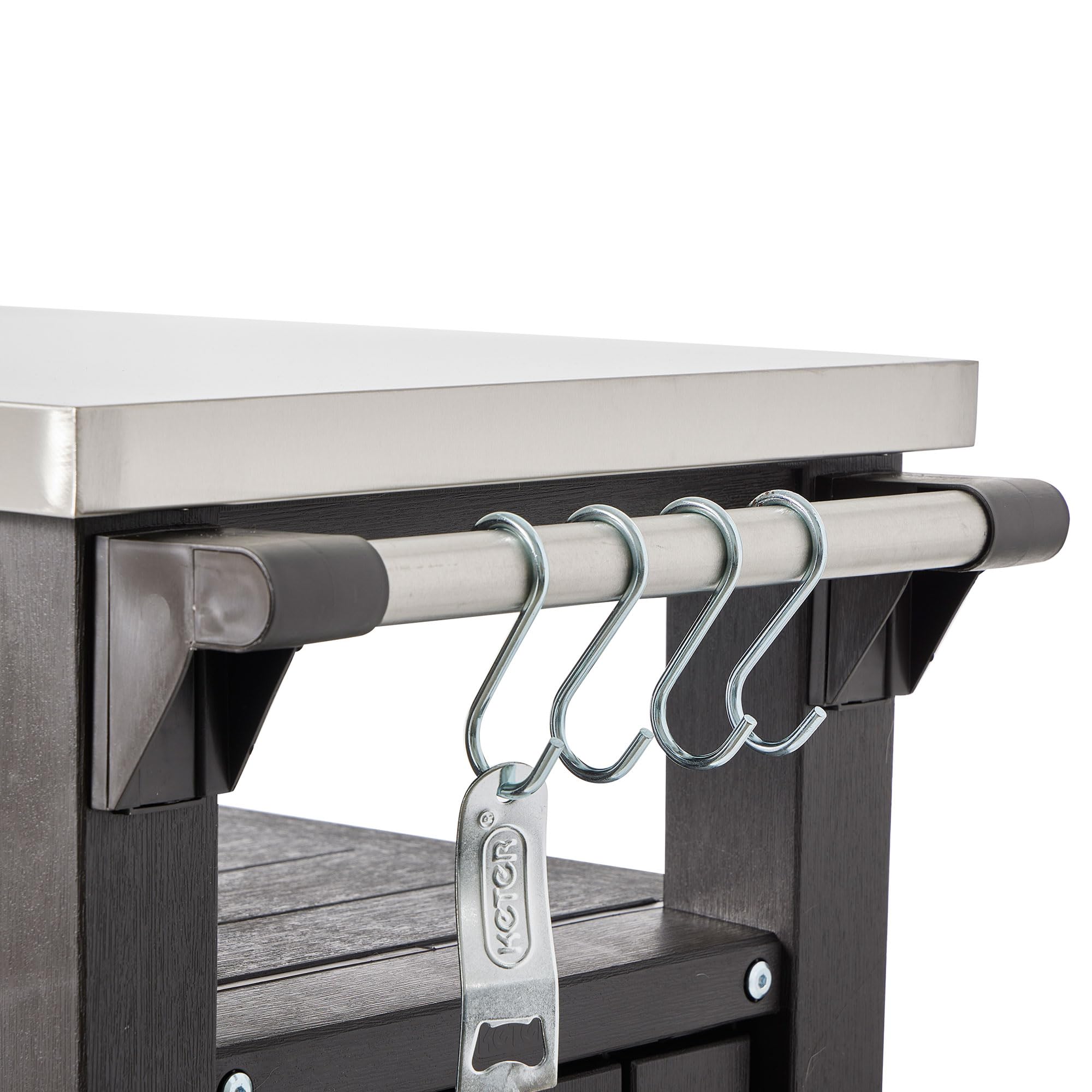 Keter Outdoor Grill Prep Table & Serving Cart, Stainless Steel Top, Unity, 40 Gal, Brown - Portable Bar Table and Cooking Accessory for Pool, Patio, Lawn, and Backyard