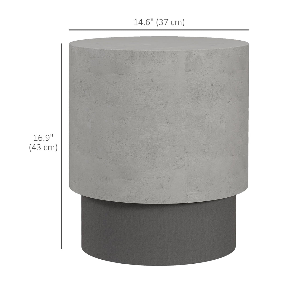 HOMCOM Concrete Finish End Table Round Outdoor Side Table Gray