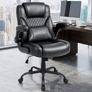 EGSEAT Home Office Chair with Lumbar Support, 5" Thickened Seat, Small PU Leather Rocking Desk Chair, Comfy Computer Chairs with Rolling Wheels & Adjustable Armrests for Adults, Black