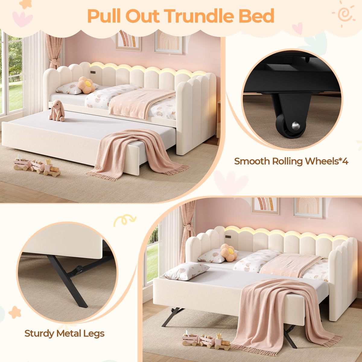 Twin Velvet Daybed with Pop-Up Trundle