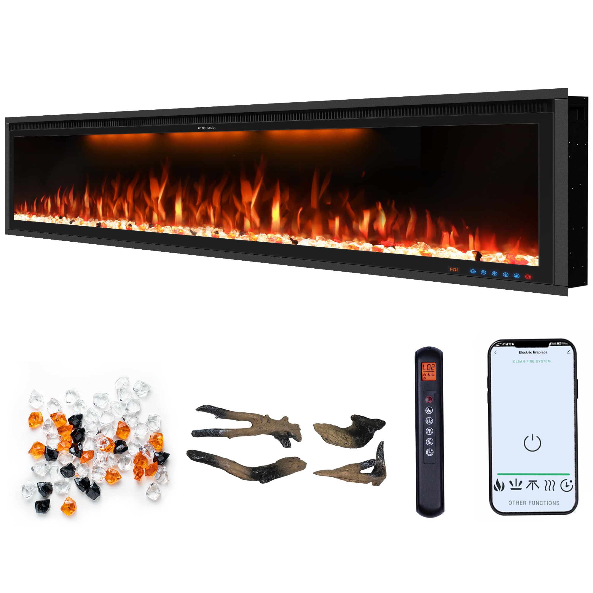 60" Smart Electric Fireplace Inserts, Slim Fireplace with APP & Alexa Control, Remote & Touch Panel, Adjustable Flame Colors & Fuel Bed Colors, Timer & Overheat Protection, 750W/1500W, Black