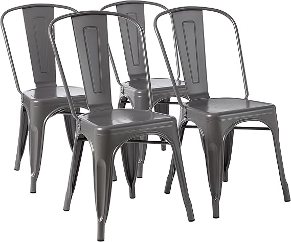 Stackable Metal Dining Chairs, Set of 4