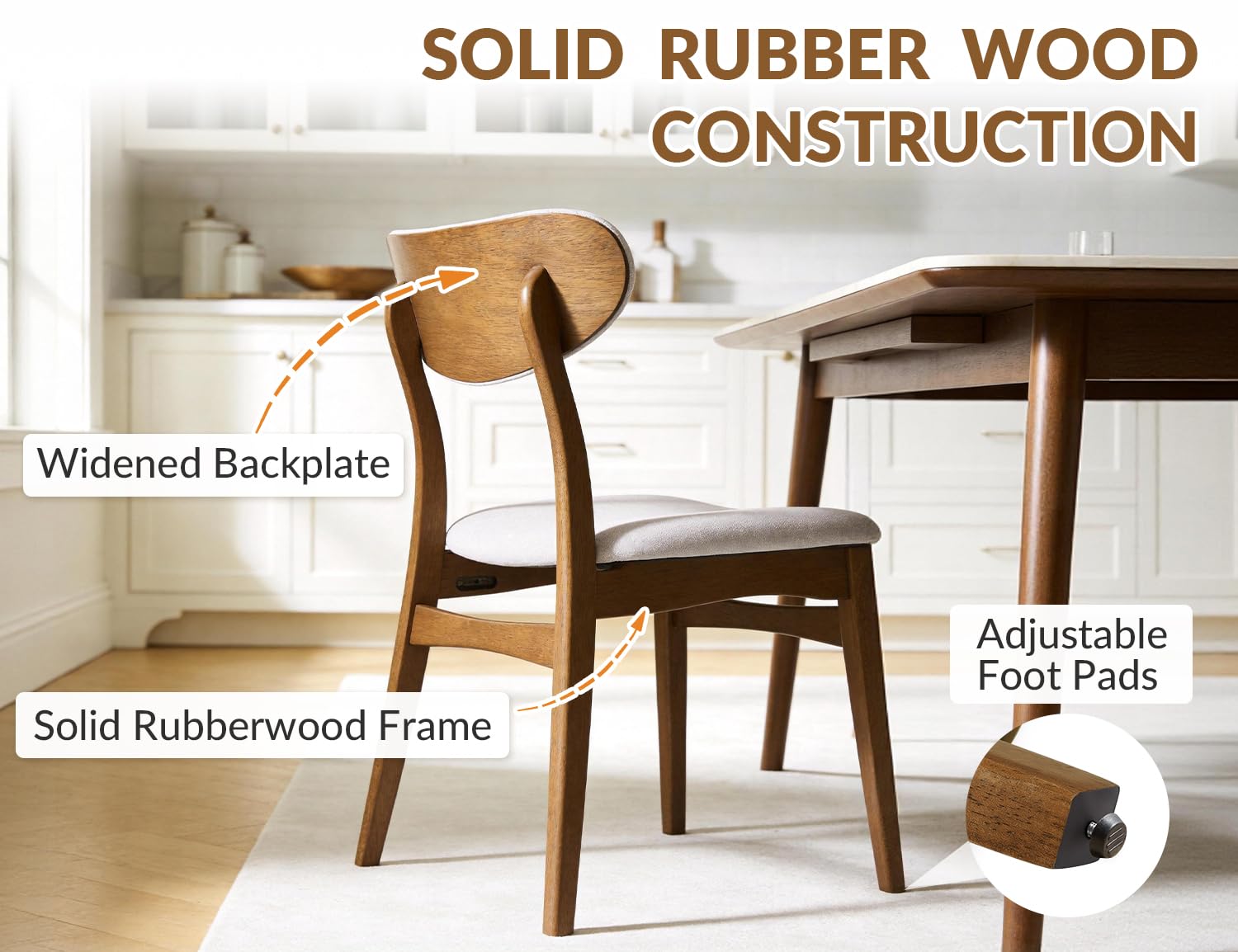 Upholstered Dining Chairs Set of 4, Mid-Century Modern, Beige & Walnut