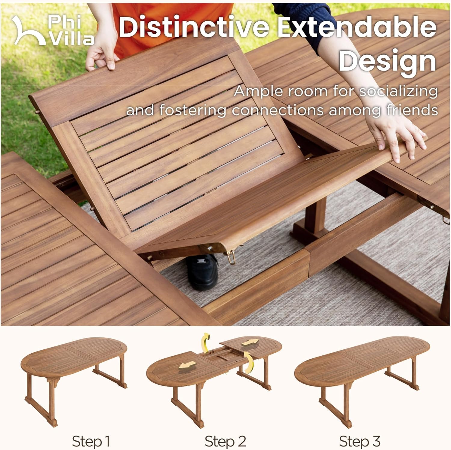 Extendable Acacia Wood Outdoor Dining Set