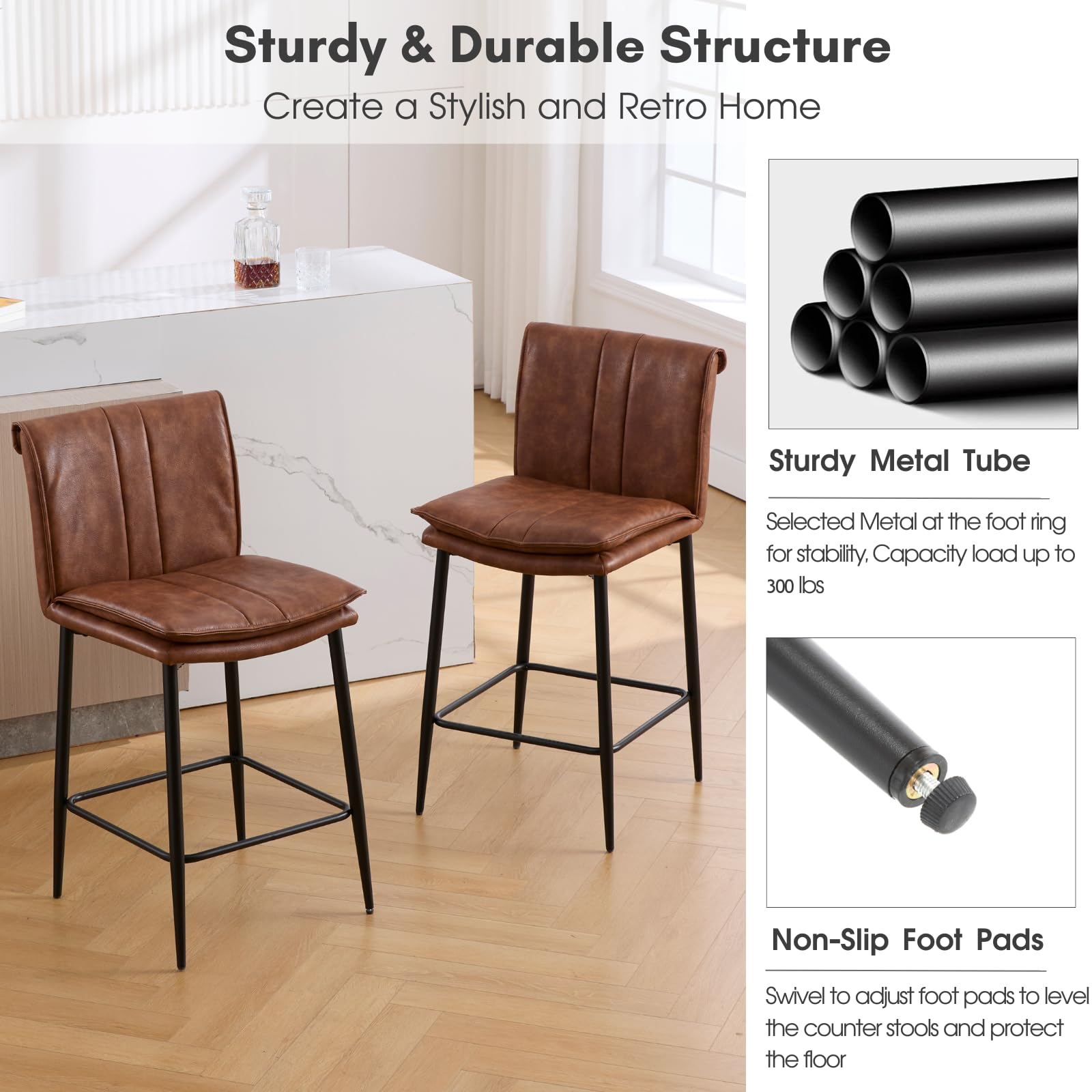 Leather Counter Height Bar Stools with Back