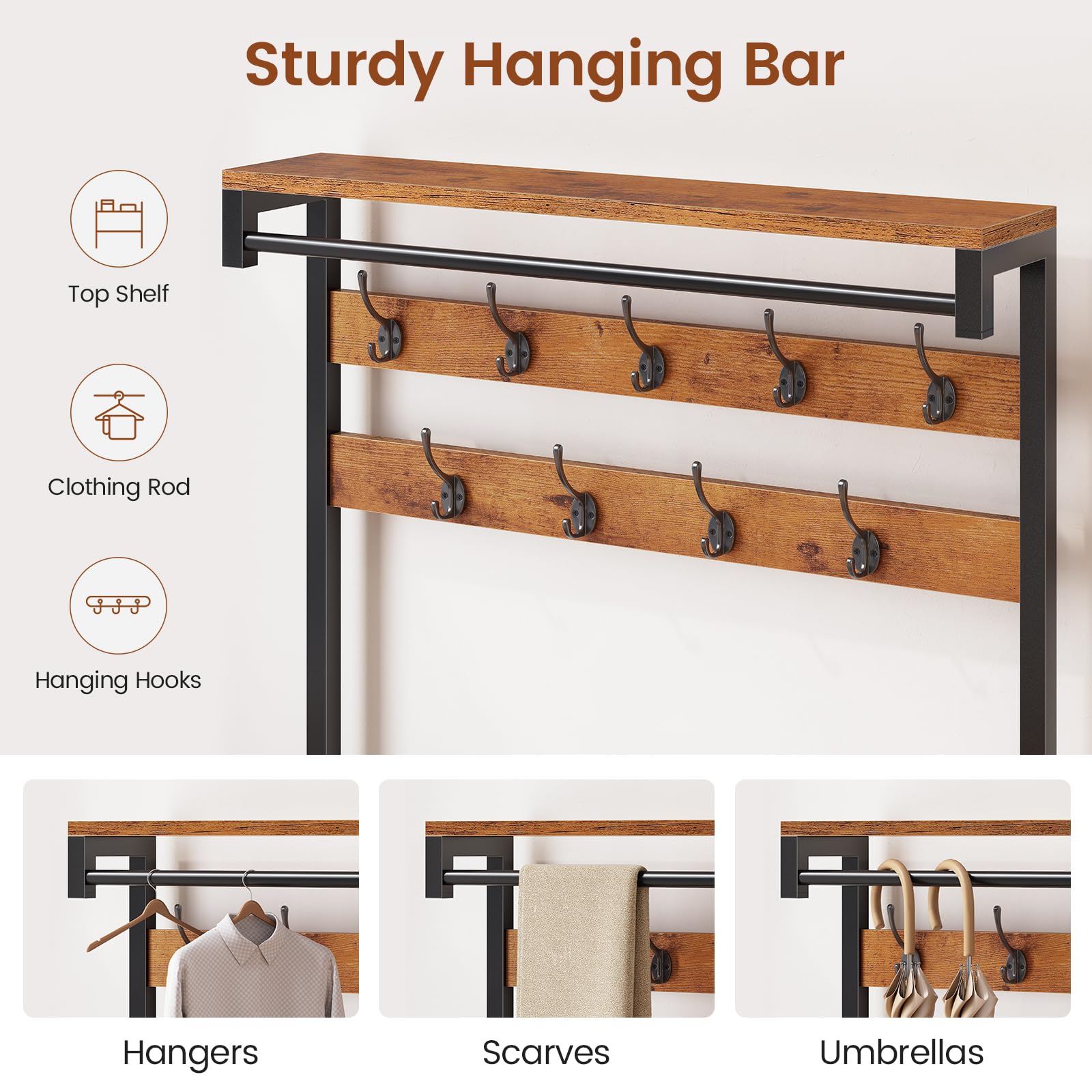 5-in-1 Hall Tree with Bench & Shoe Storage