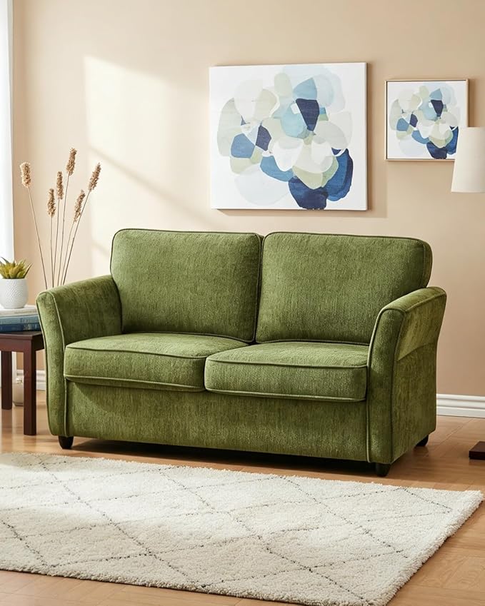 Chenille Loveseat with Outward Arms, Spring Cushion & Removable Covers