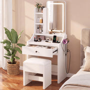 White LED Makeup Vanity with Storage Stool