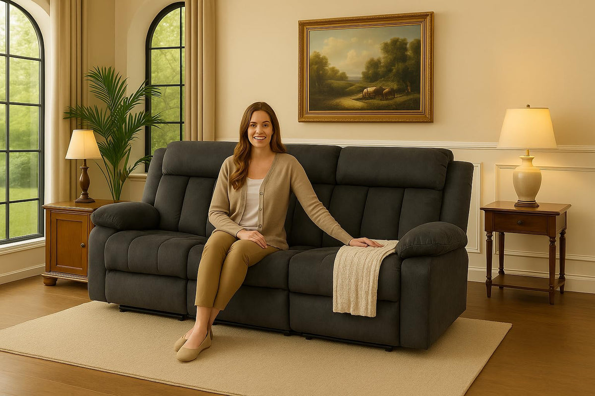 Gray Fabric Reclining Sofa