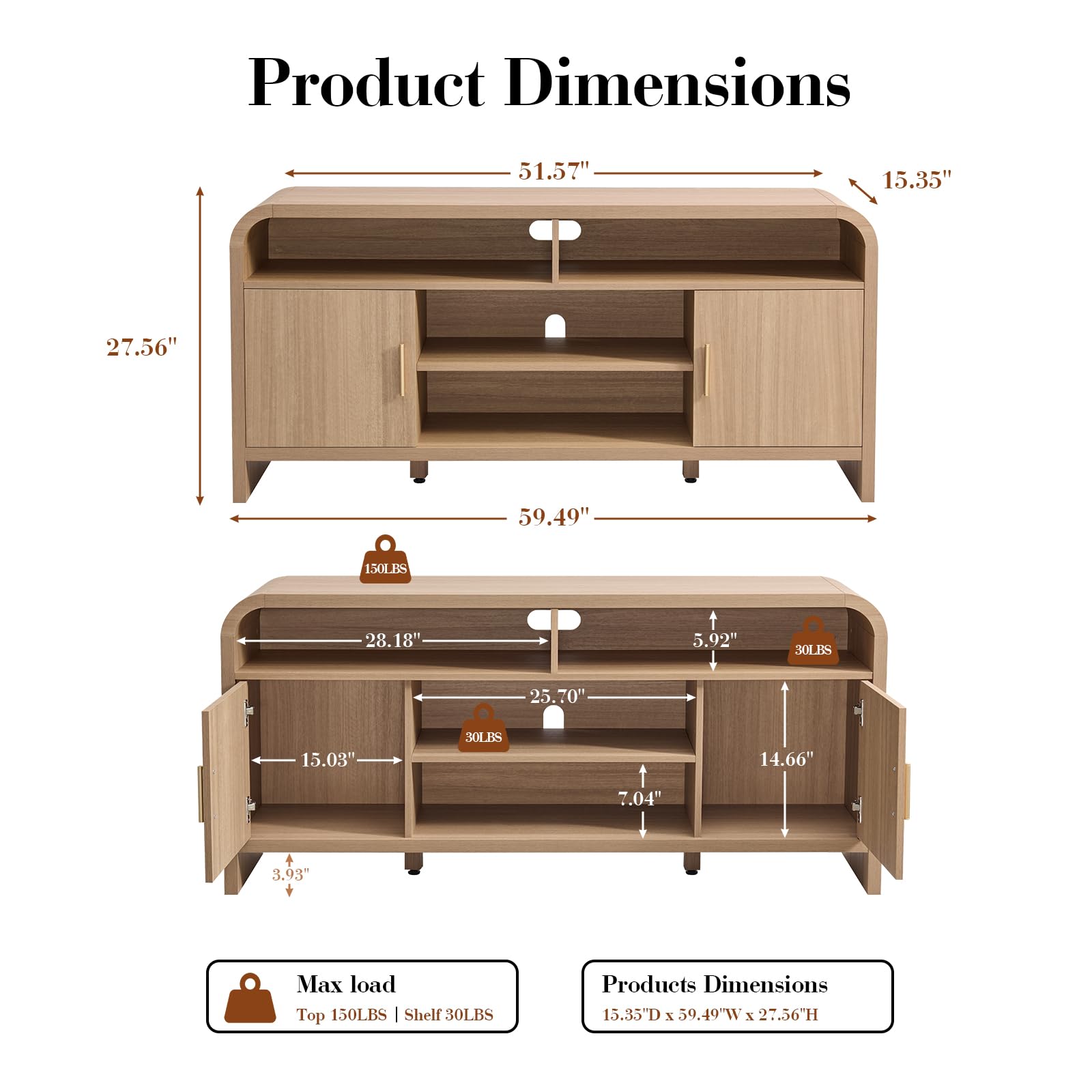 TV Stand with Storage for TVs Up to 65"