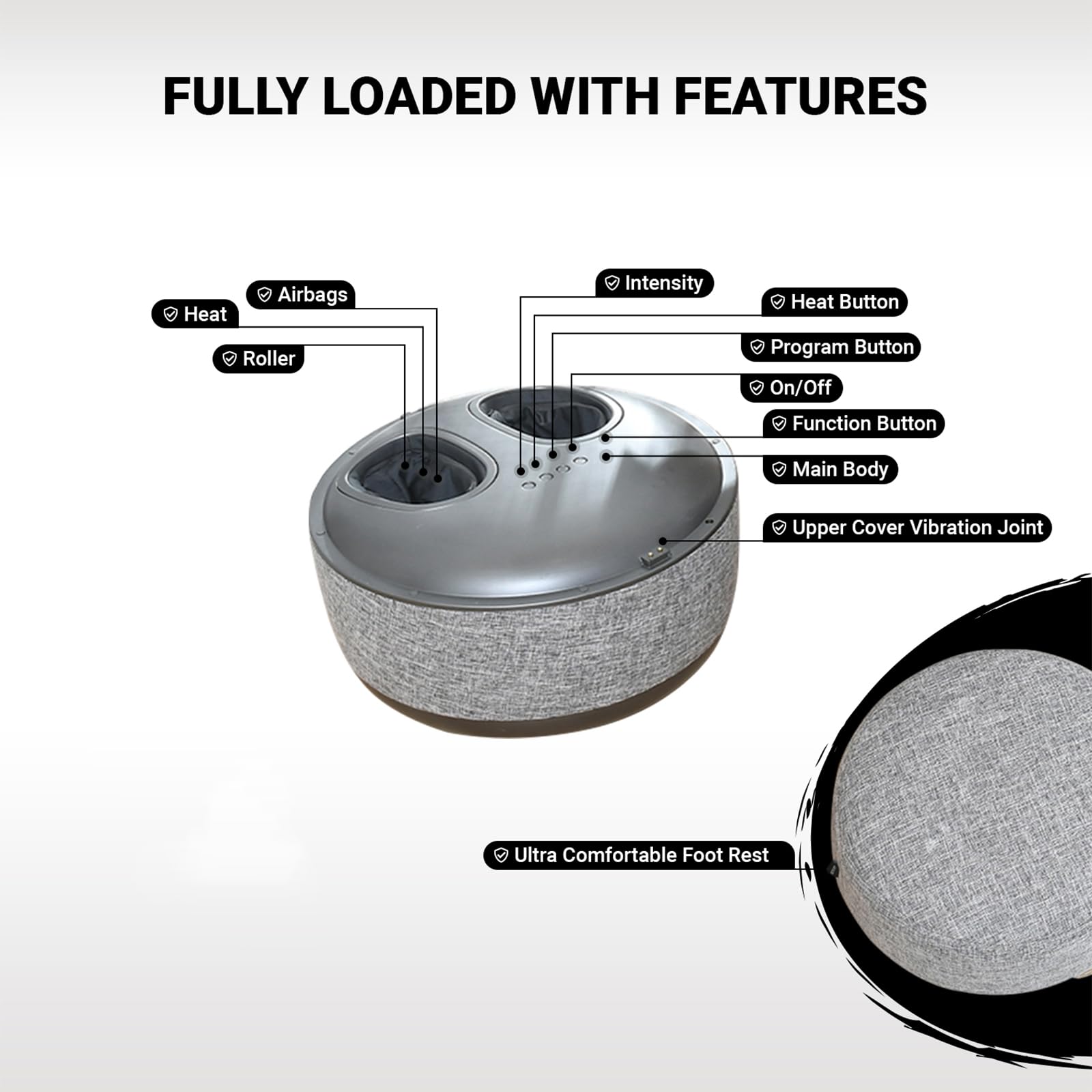 Ottoman Foot Massager by Ottossage, Massaging Ottoman with Removable Lid provides Air Compression, Shiatsu kneading, intense vibration and heat therapy. Extra Powerful with upgraded li-ion battery.