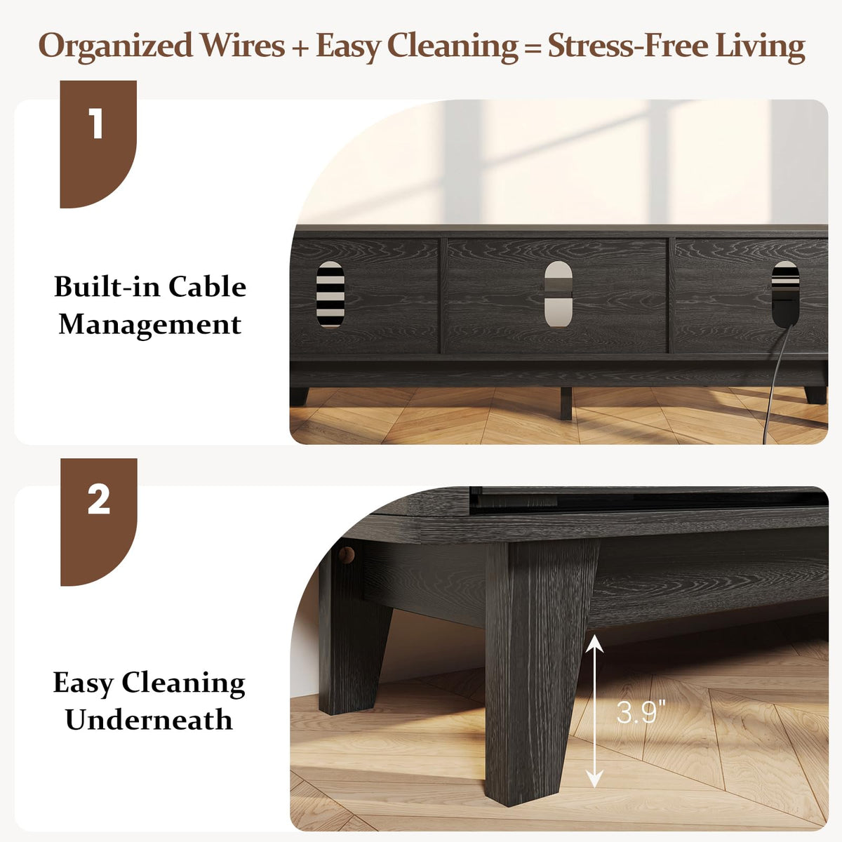 Luoxiao TV Stand with Storage, 59" Modern Black Wood Entertainment Center