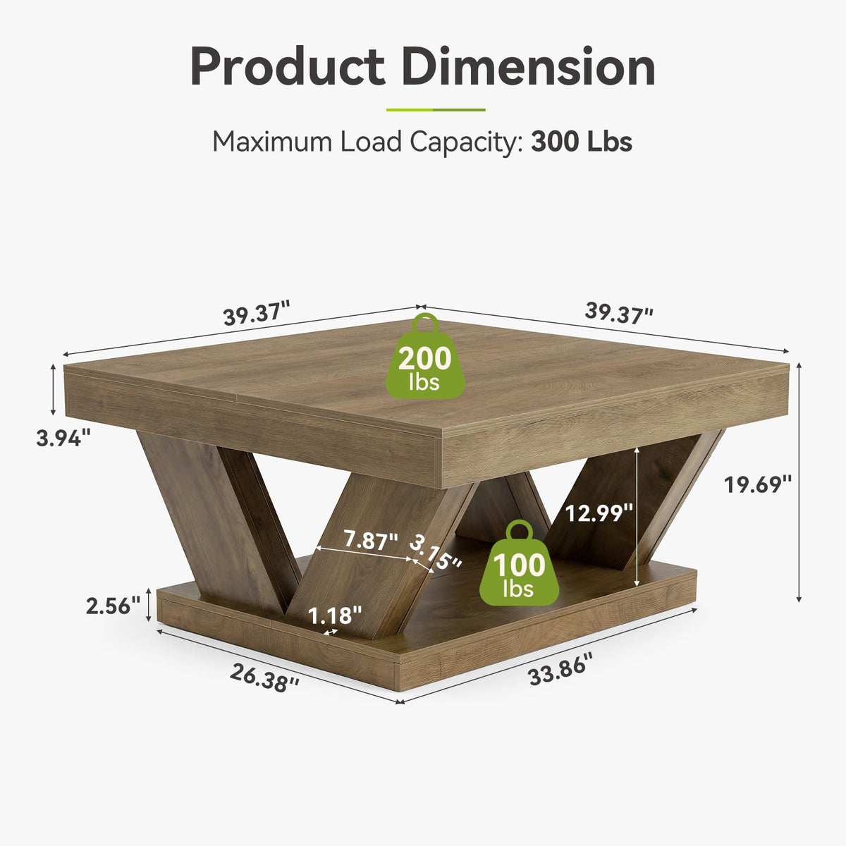Rustic Square Coffee Table with Storage