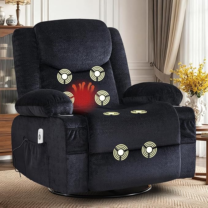 Oversized Swivel Recliner Chair with Massage & Lumbar Heat