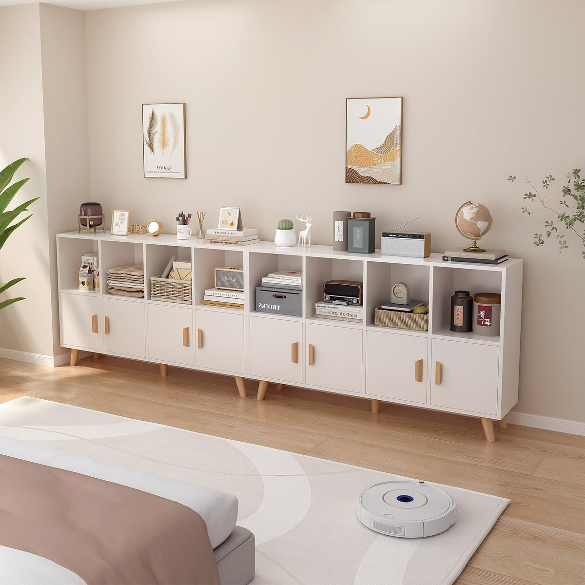 OSCHF 8-Cube Bookcase with Doors, 2-Tier Low Storage Cabient, Warm White