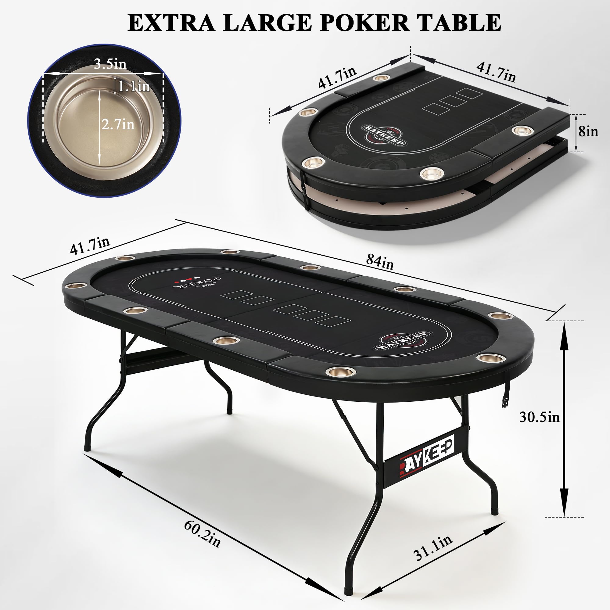 10-Player Folding Poker Table with Cup Holders & Padded Rails