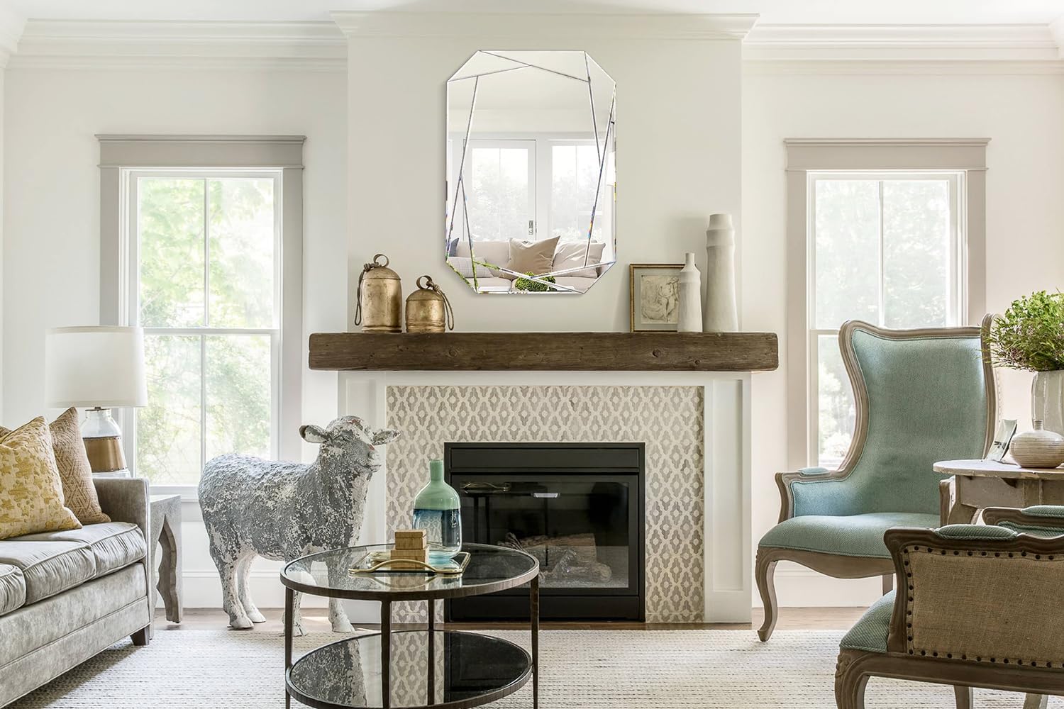 Octagonal Frameless Wall Mirror with Beveled Edge