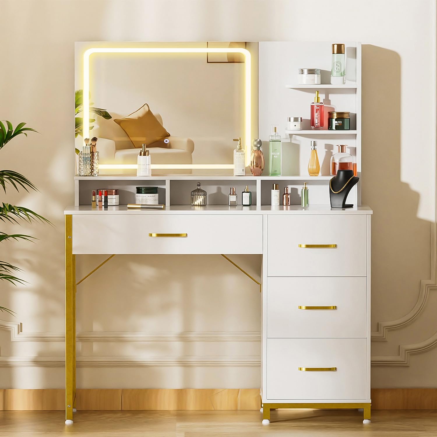 Vanity Desk with Mirror and Lights