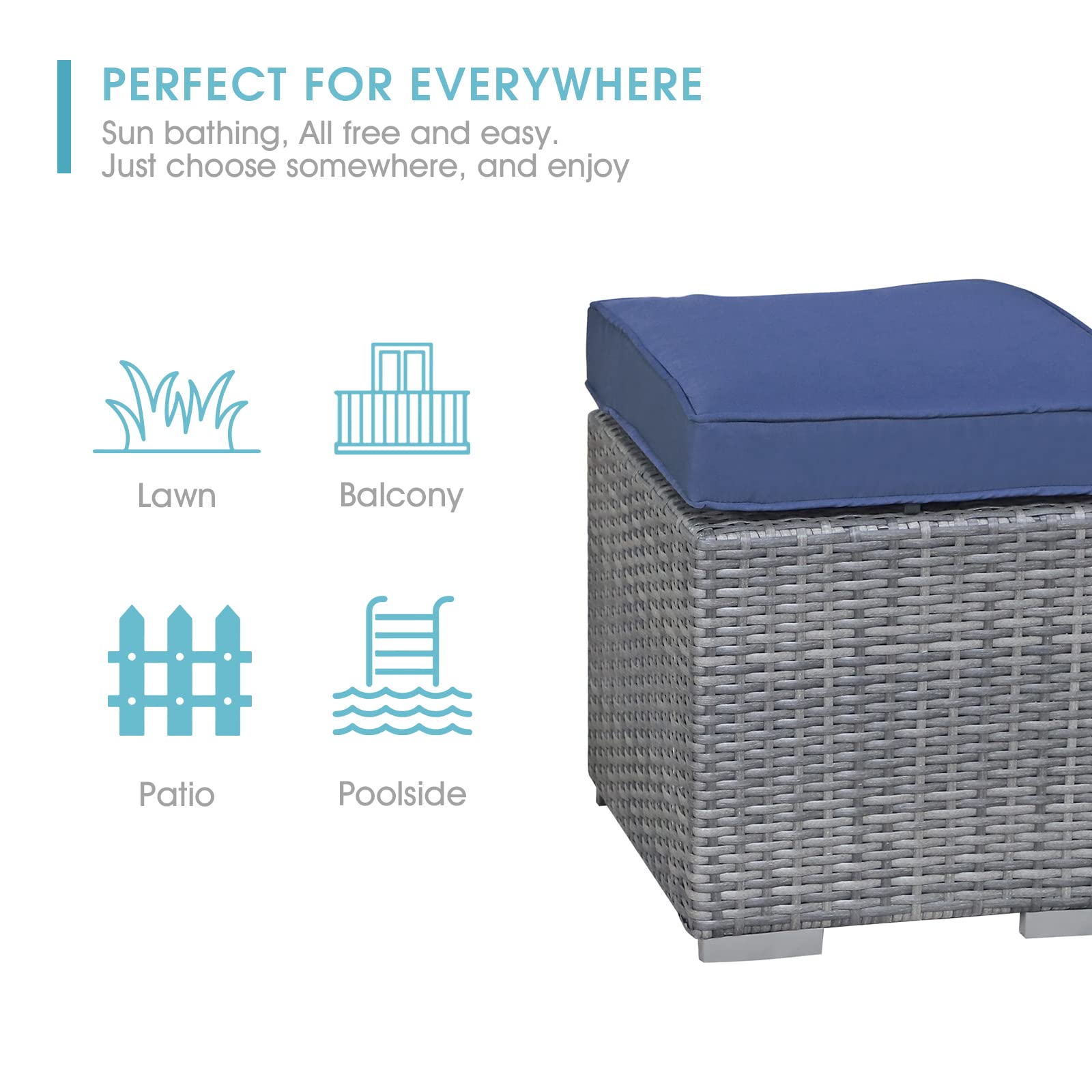 Outdoor Wicker Ottoman Set of 2 with Cushions