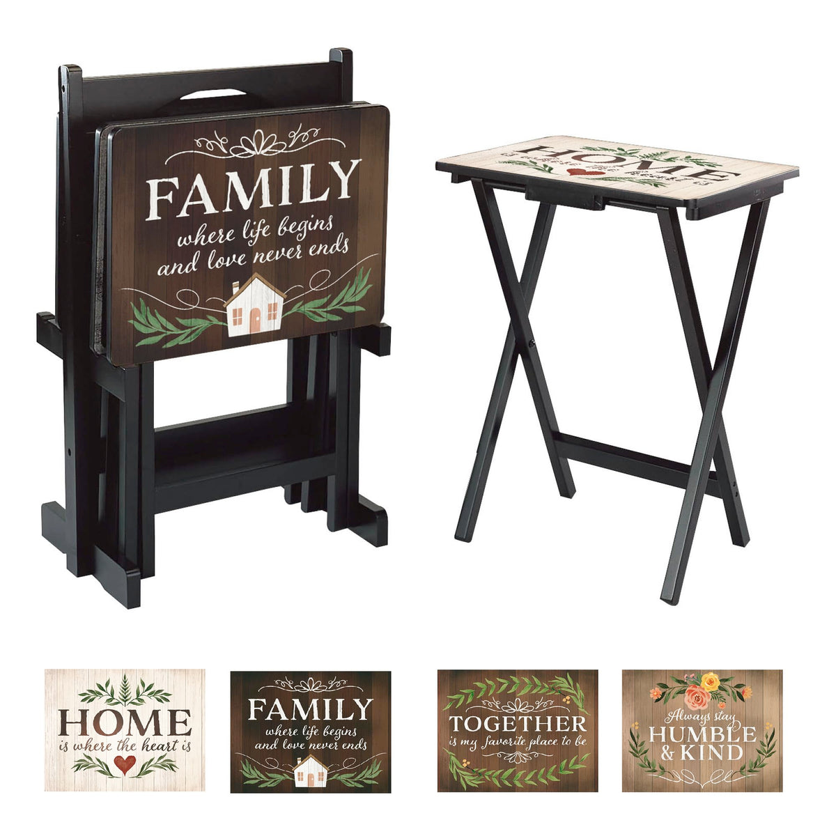 Cape Craftsmen Classic TV Trays Table | Set of 4 | Rectangular Folding Couch Trays with Storage Rack | Decorative Portabe Serving Tables for Home Activities (Rustic Farmhouse)