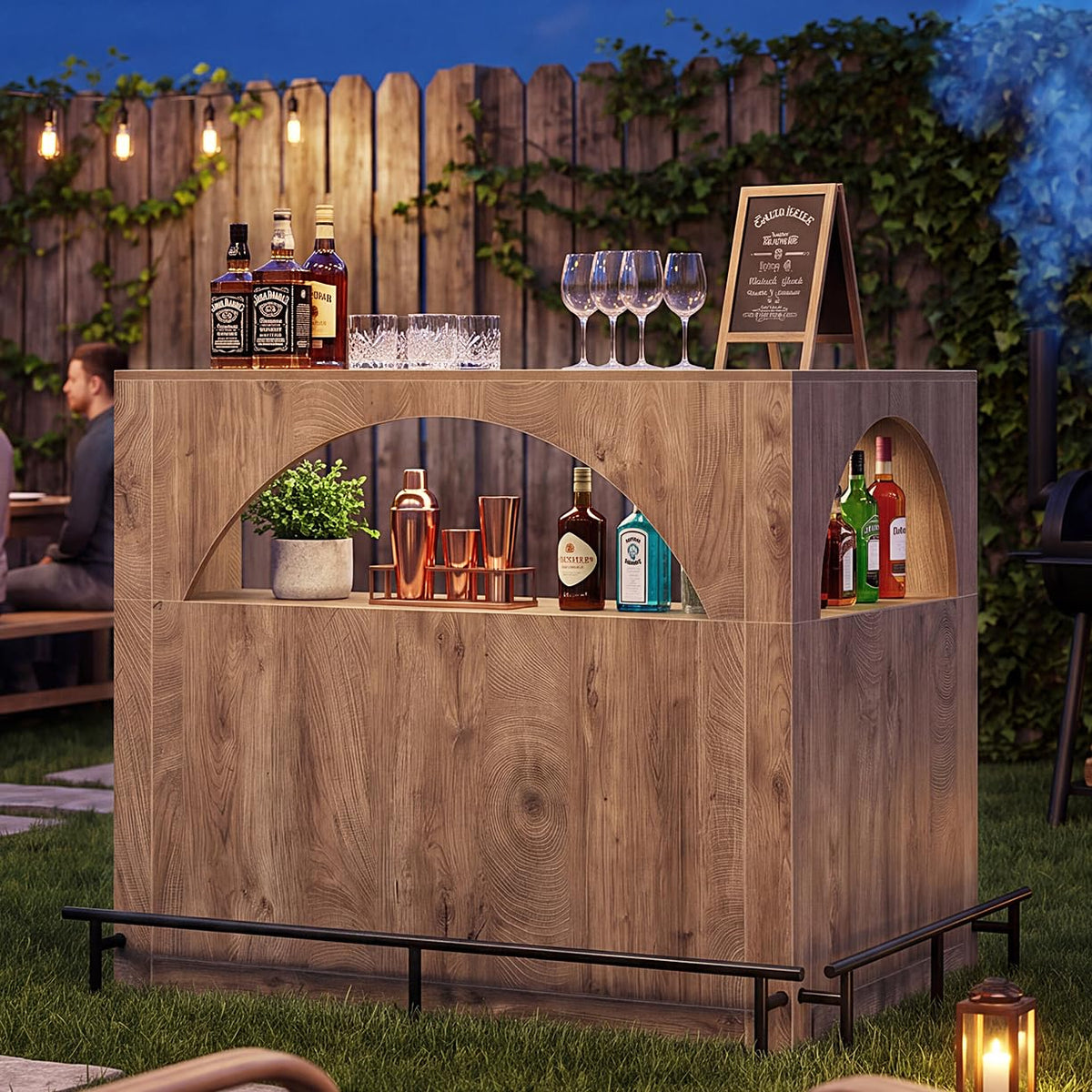 L-Shaped Corner Bar Table with Shelves