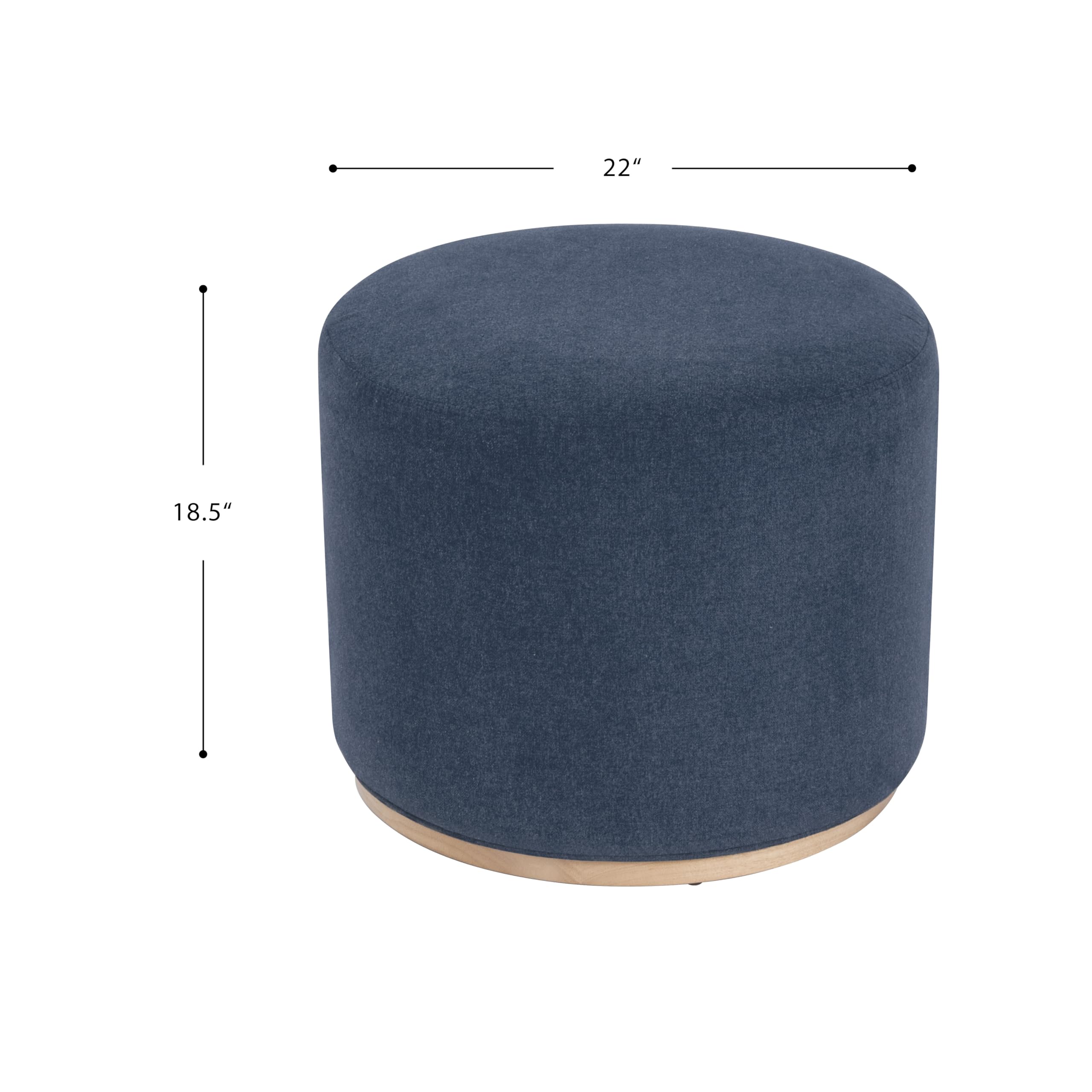 Round Upholstered Ottoman with Wood Base