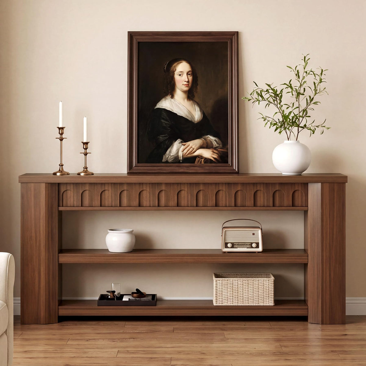 3-Tier Walnut Console Table