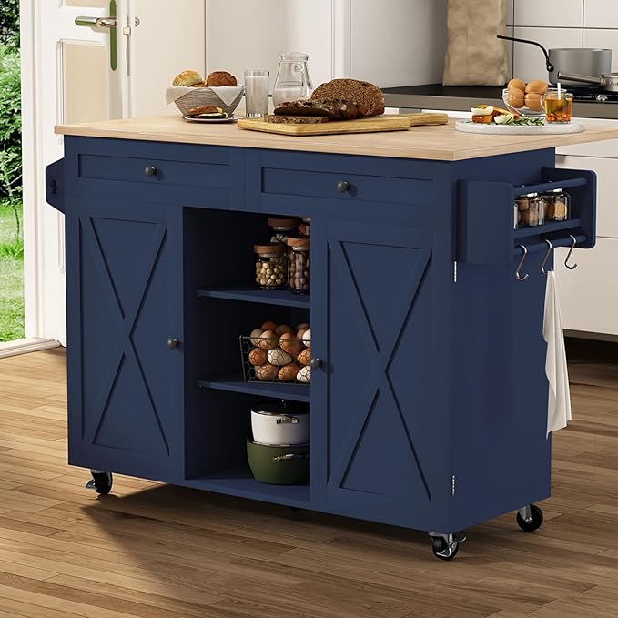 Rolling Kitchen Island with Drop Leaf