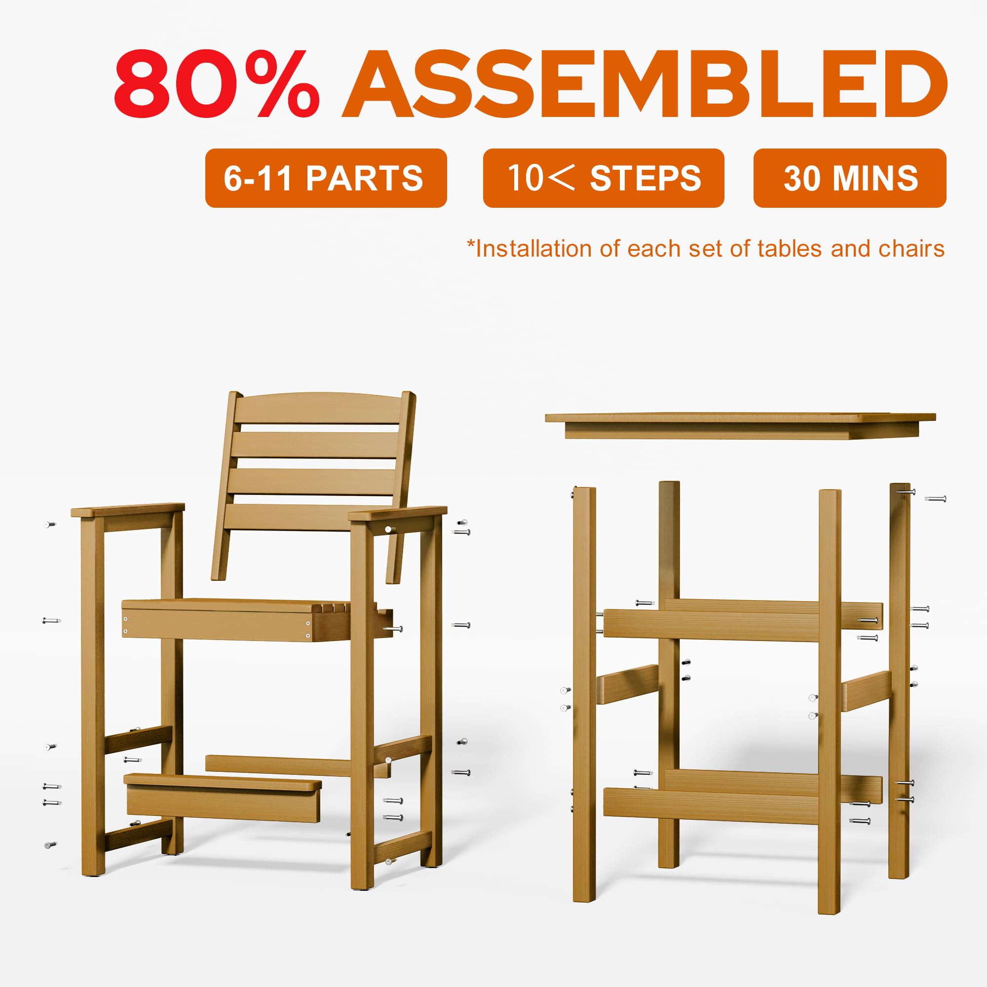 3-Piece Outdoor HDPE Patio Bar Set with 2 Chairs and Table
