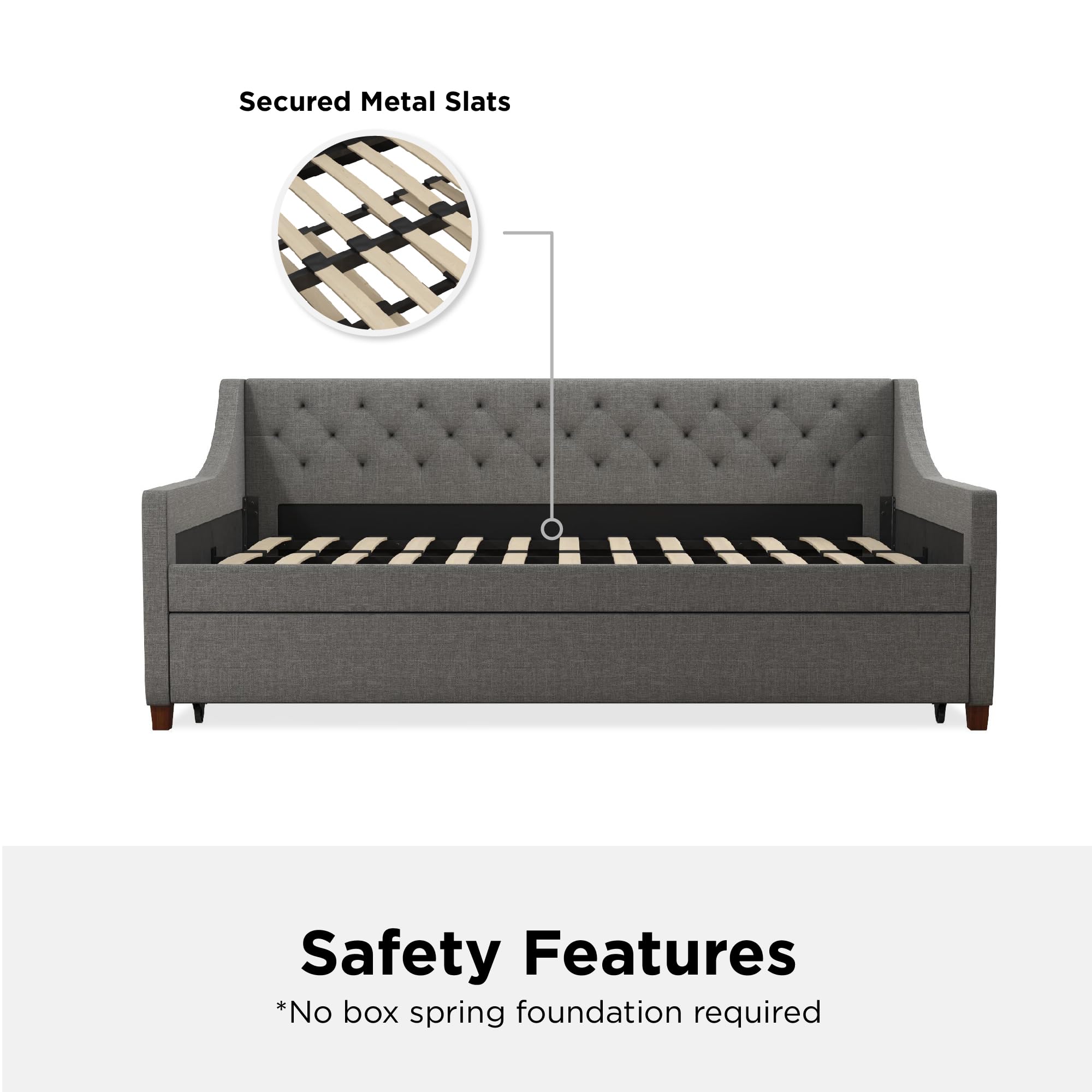 Novogratz Her Majesty Upholstered Daybed and Trundle, Twin over Twin, Grey Linen