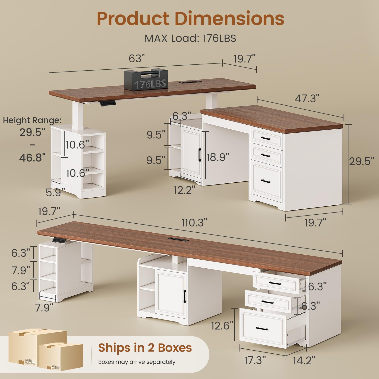 L-Shaped Electric Standing Desk with Drawers & Shelves