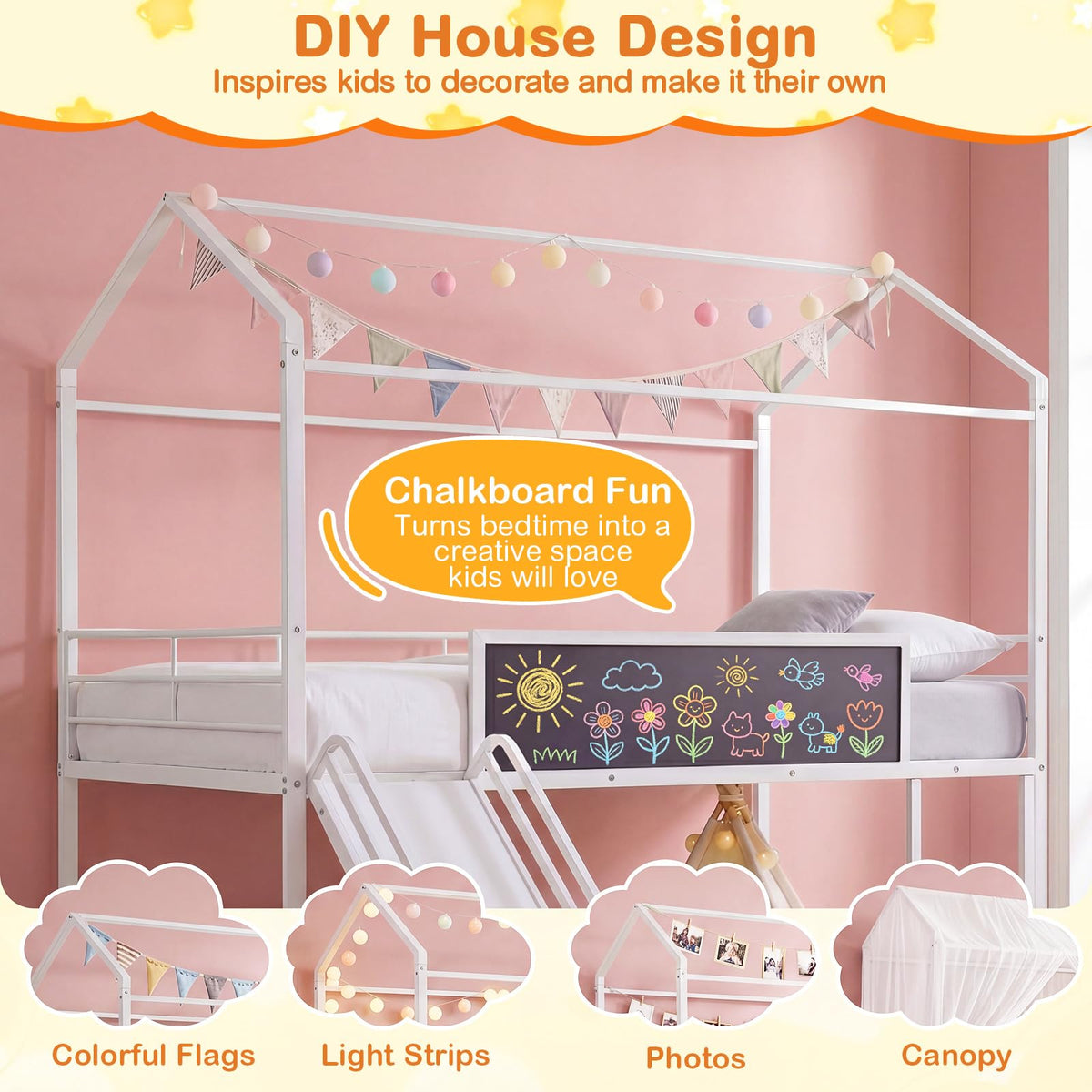 Twin House Loft Bed with Slide