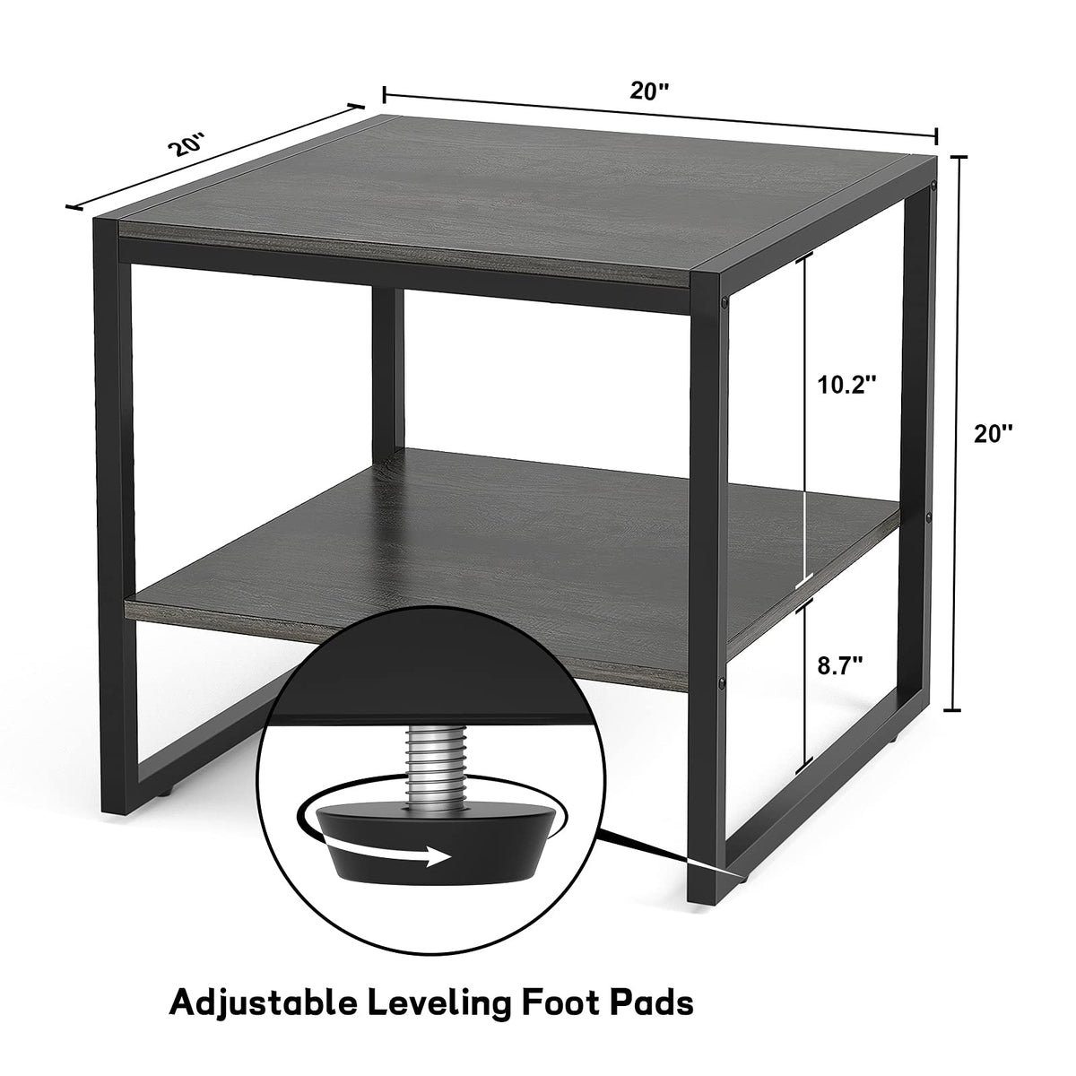 Homieasy End Table, 20 Inch Square Side Table, Mini Fridge Stand, Black Oak