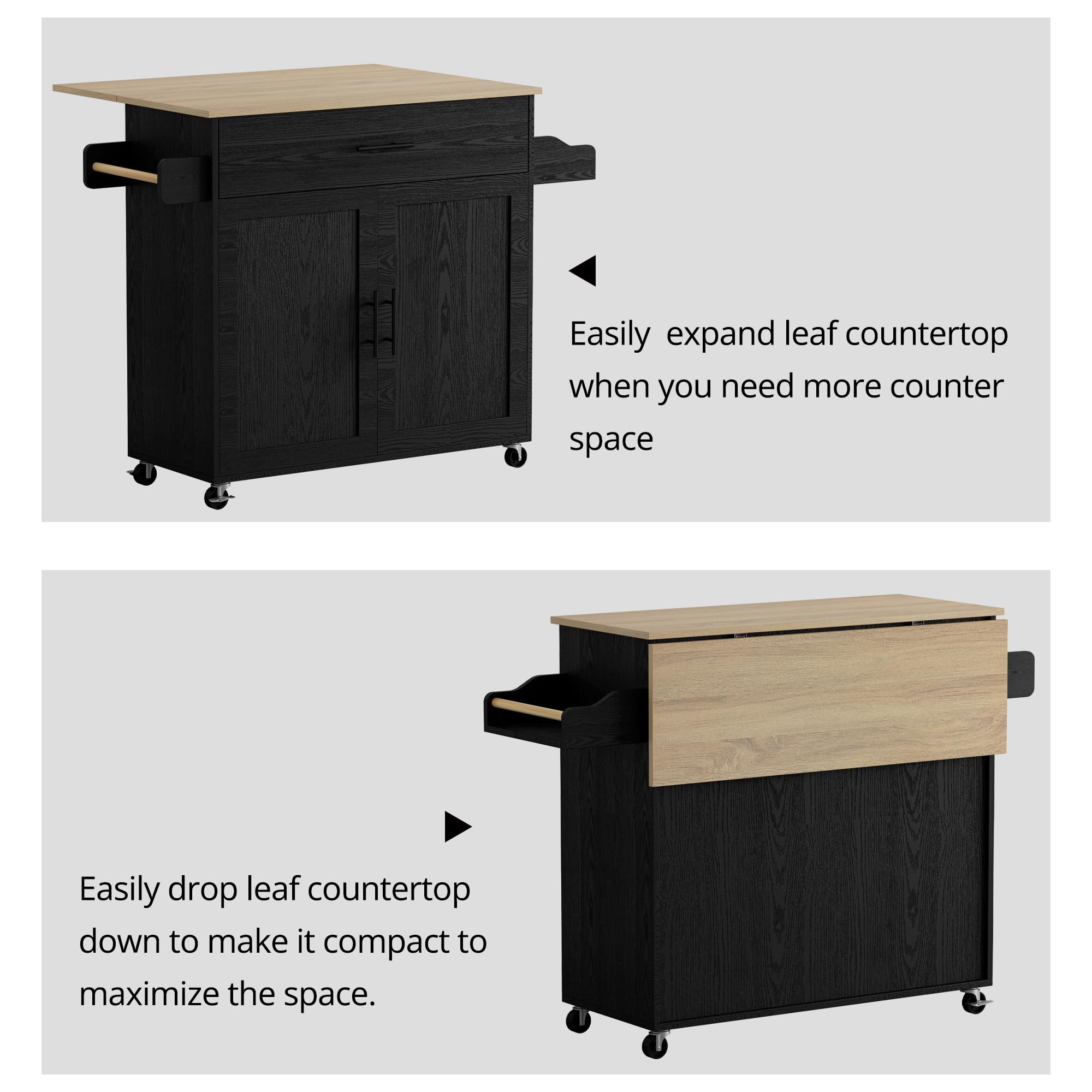 Rolling Kitchen Island with Drop Leaf