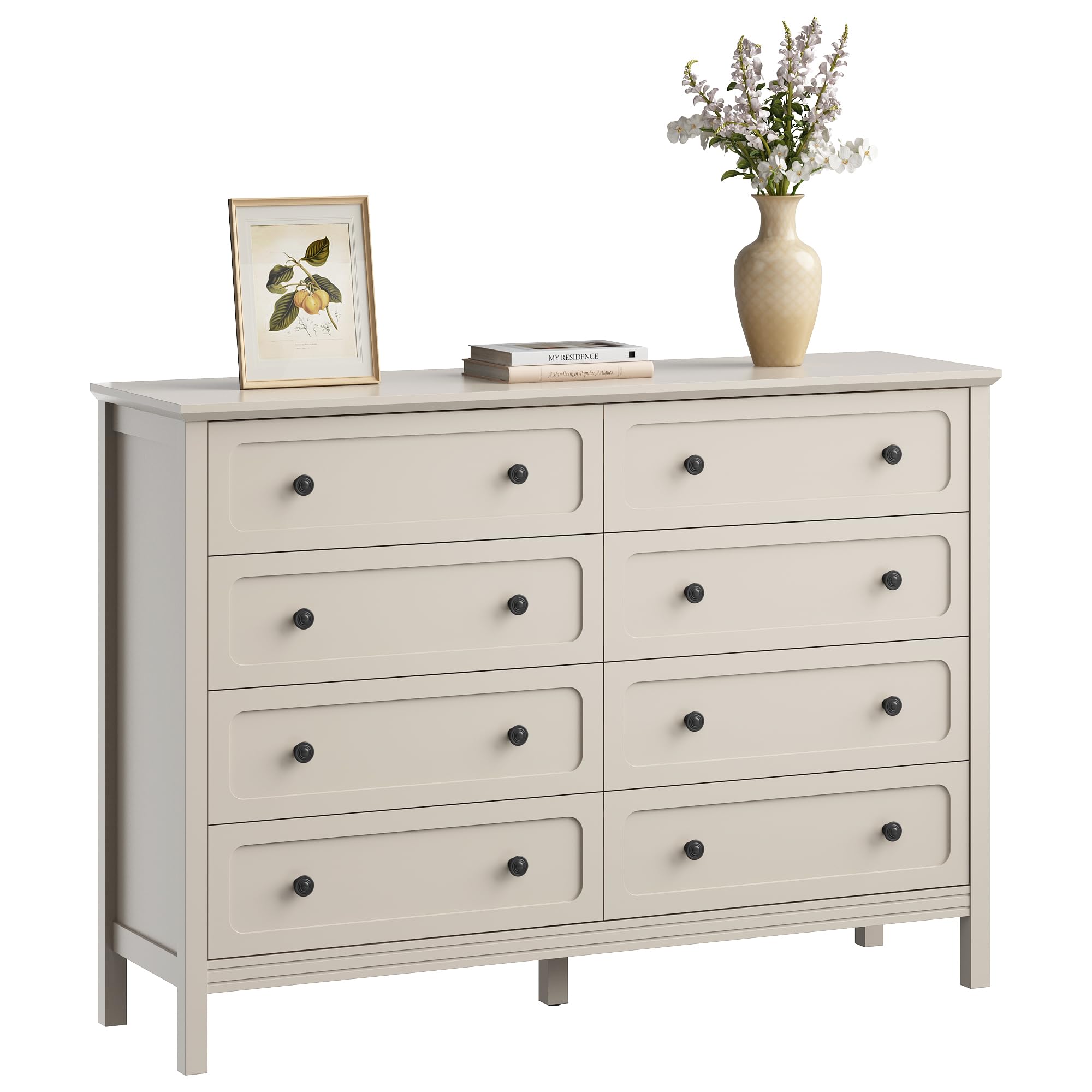 CARPETNAL Beige Dresser for Bedroom, 55" Wide 8 Drawer Dresser with Metal Handles and Deep Drawers, Modern Large Wood Chest of Drawers for Living Room, Hallway.