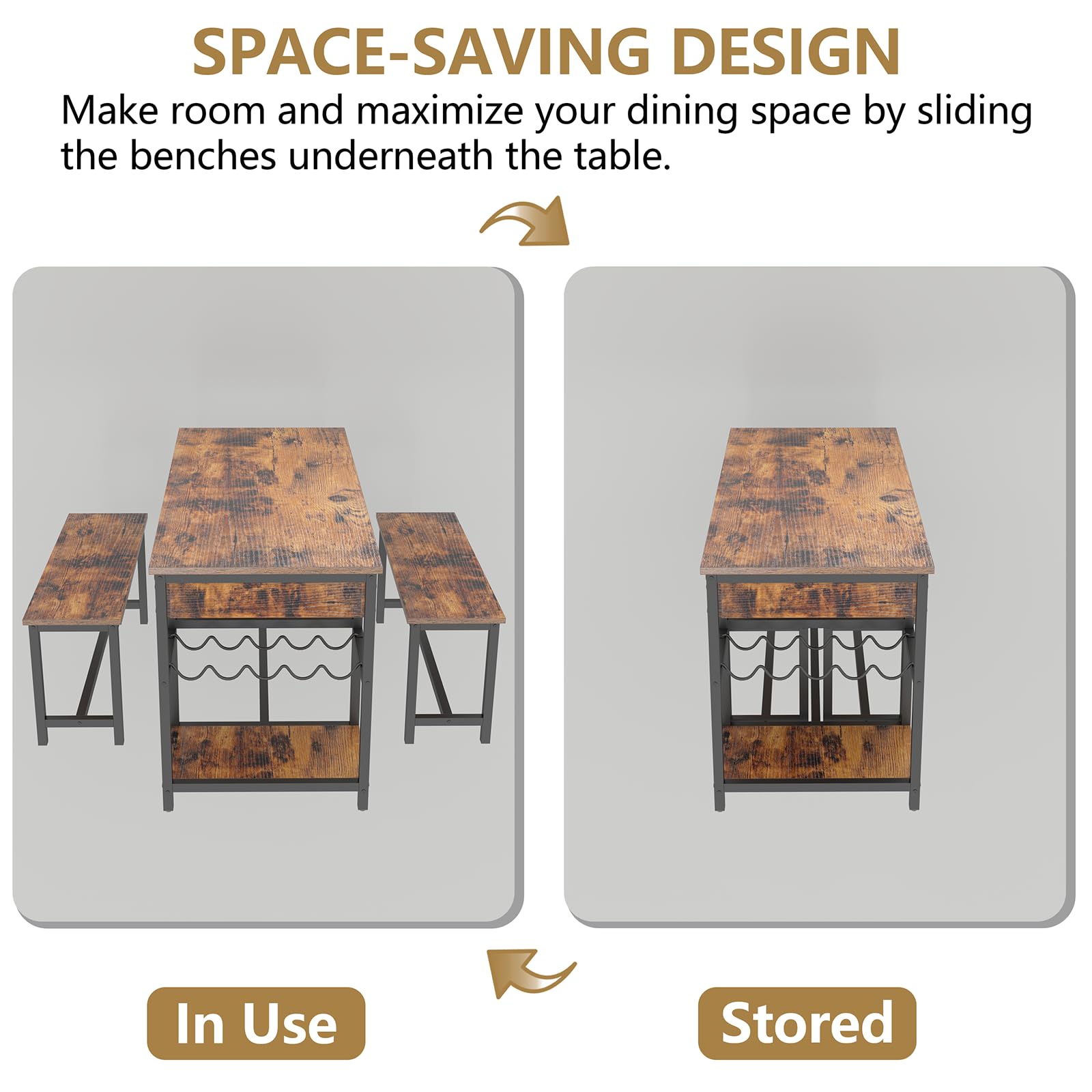Dining Table Set with Storage & Wine Rack, Brown