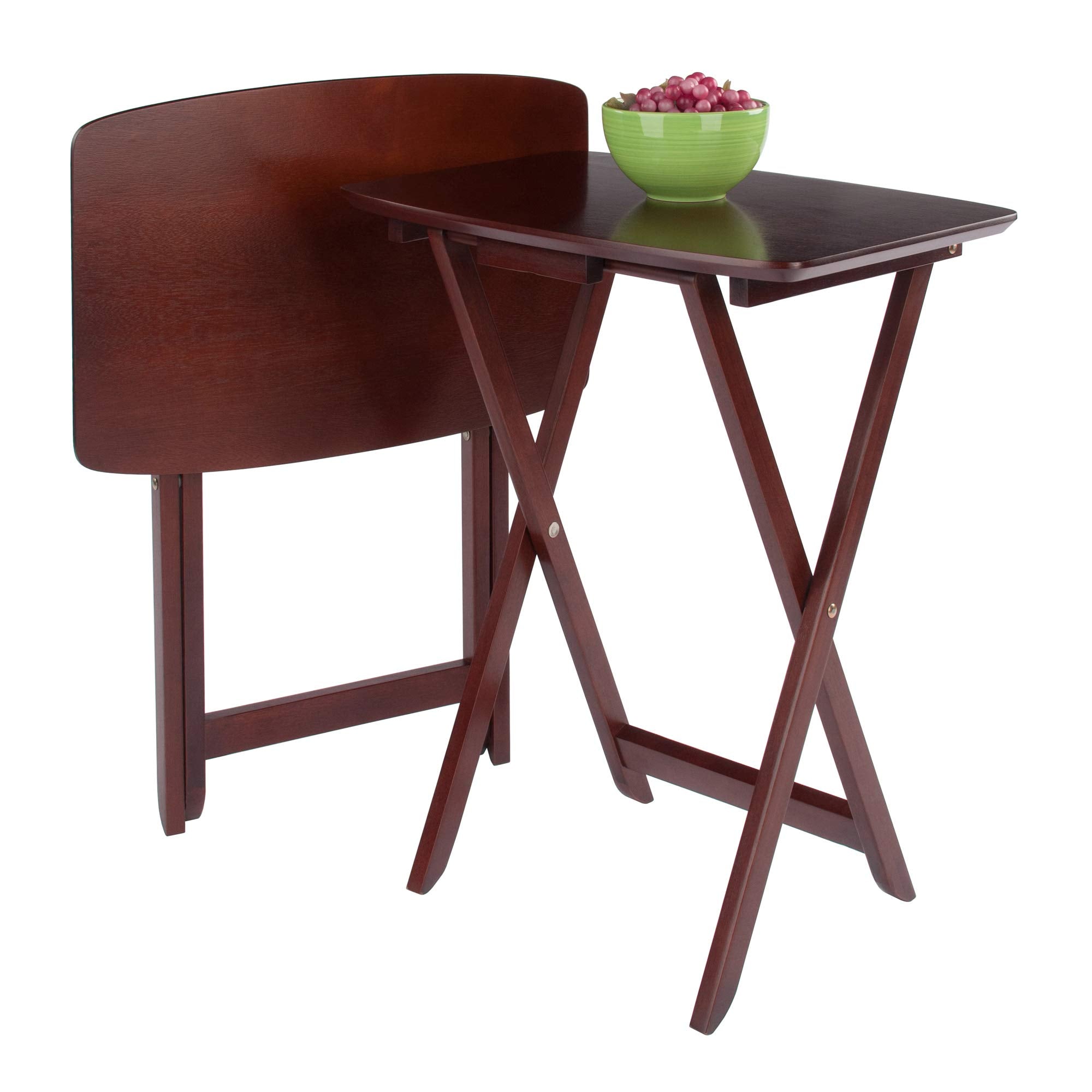 Winsome Darlene Set of 2 Foldable Snack Tables, 26" in Walnut, Easy to Store Portable Fold Up Table Set for Kitchen, Living Room TV Dining, Crafts, Puzzles, Work From Home