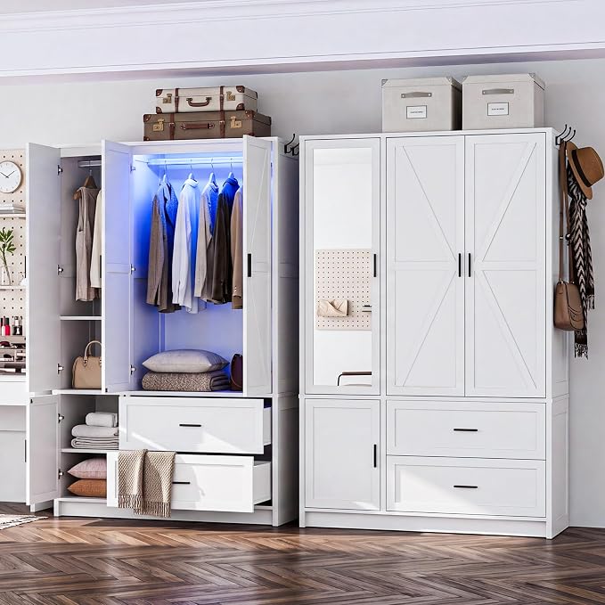White Mirrored Wardrobe with LED Lights