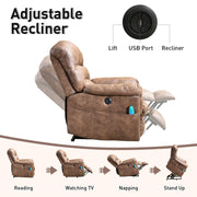 Bonzy Home Power Lift Chairs Recliner with Massage and Heating, Electric Recliner Chair with 24" Wide Seat for Big People, Full Padded Backrest, Waterproof Faux Leather, USB Charging Ports, Brown
