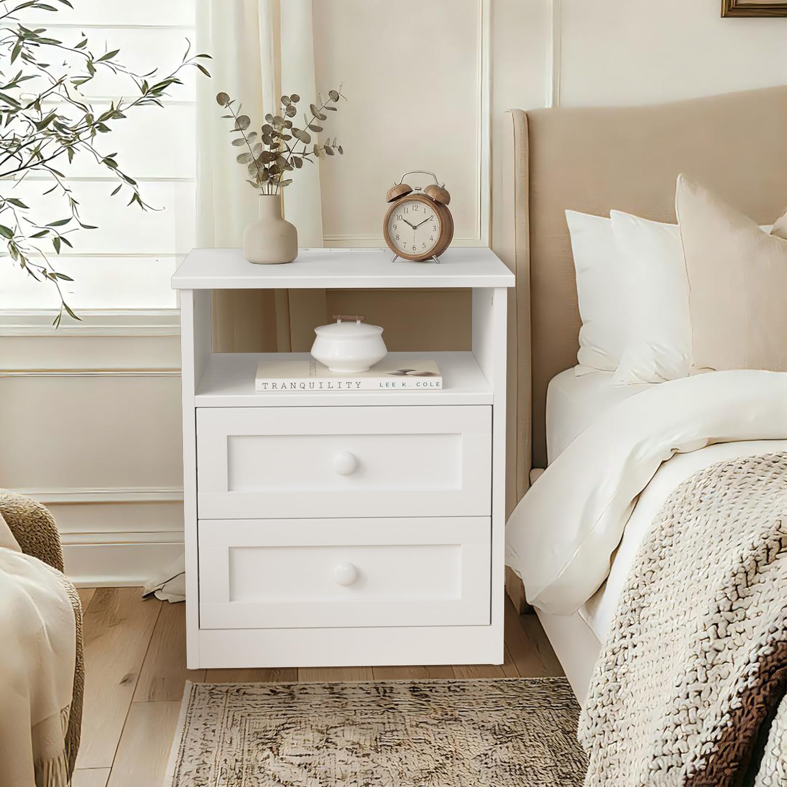 Nightstand with Charging Station & LED Lights